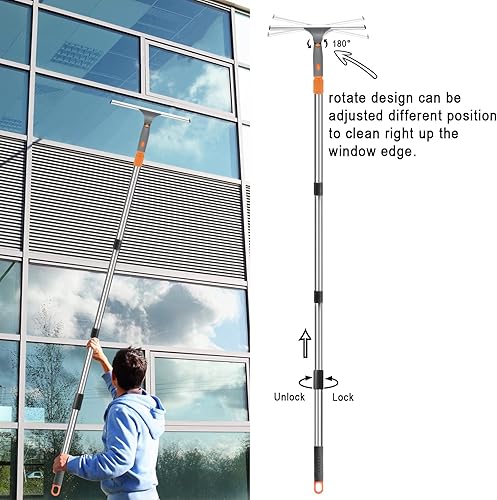Miniatura 2 de BITOPE - Escobilla 2 en 1 para herramienta de limpieza de ventanas, herramienta de limpieza de ventanas de mango largo con poste de extensión de