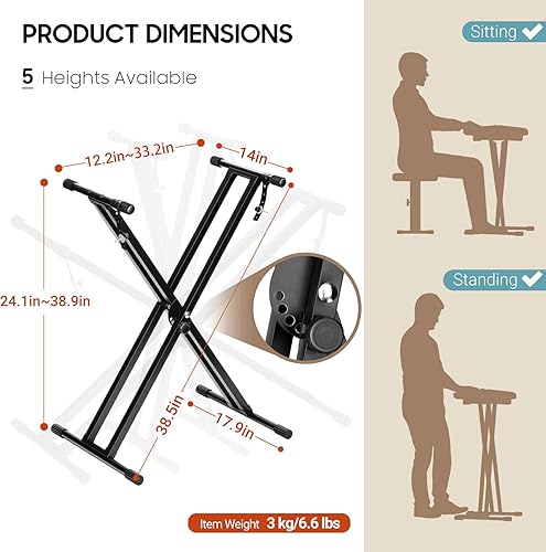 Miniatura 2 de CAHAYA Soporte de teclado ajustable doble soporte X estilo digital Piano soporte con correas de bloqueo para 61 76 88 teclas CY0245