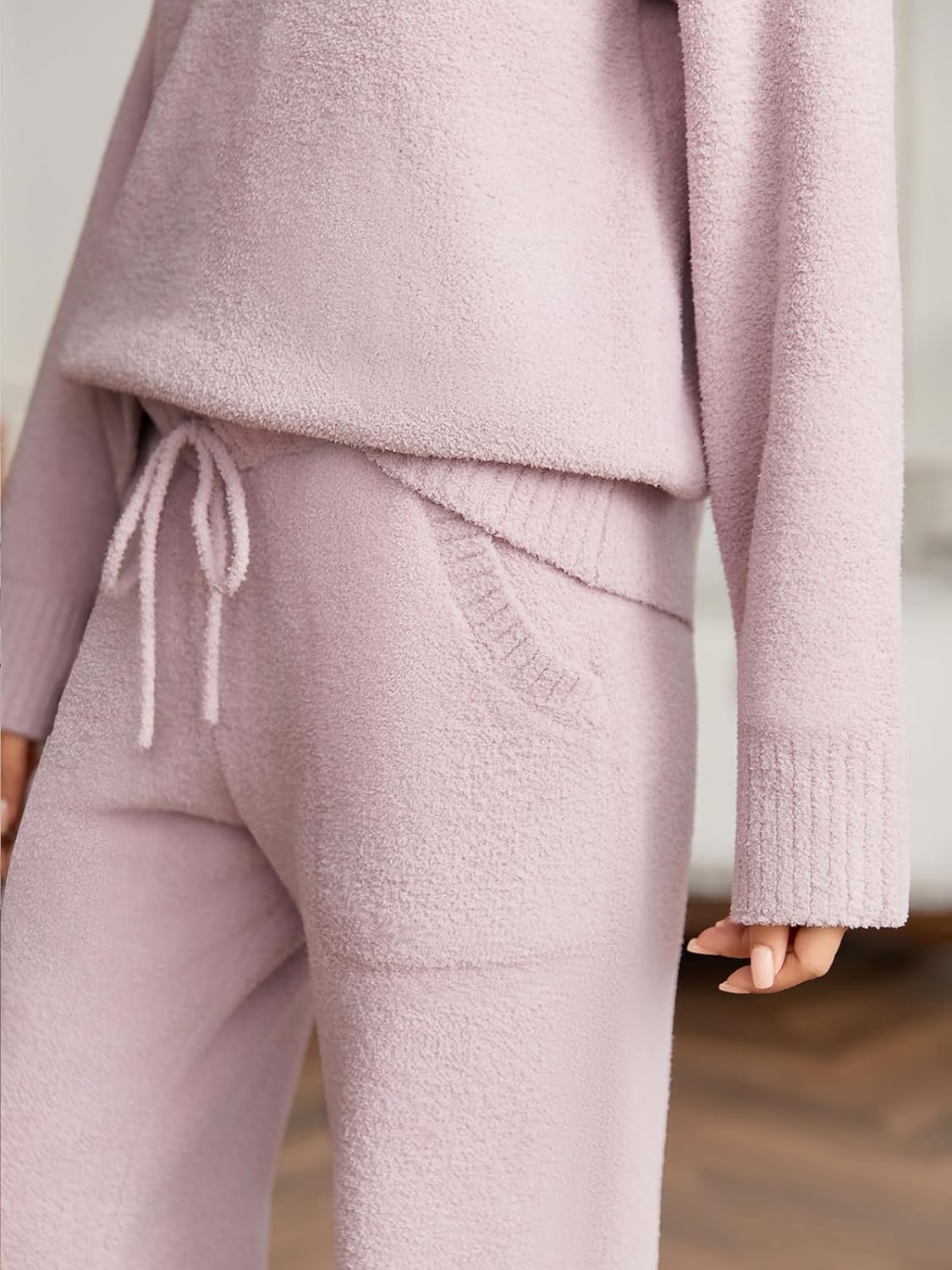 Snuggle Sac Womens Pajama Sets 2 Piece Cozy Winter Fluffy Fuzzy Pajamas V Neck Long Sleeve Lounge Set - Image 7