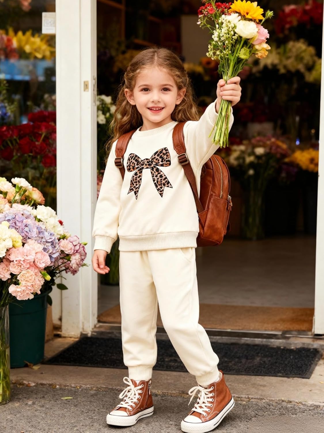 ESHOO Toddler Girl Clothes 2 Piece Leopard Outfits Long Sleeve Sweatshirt Pants Tracksuit Fall Winter Clothing Set 2-7T - Image 3