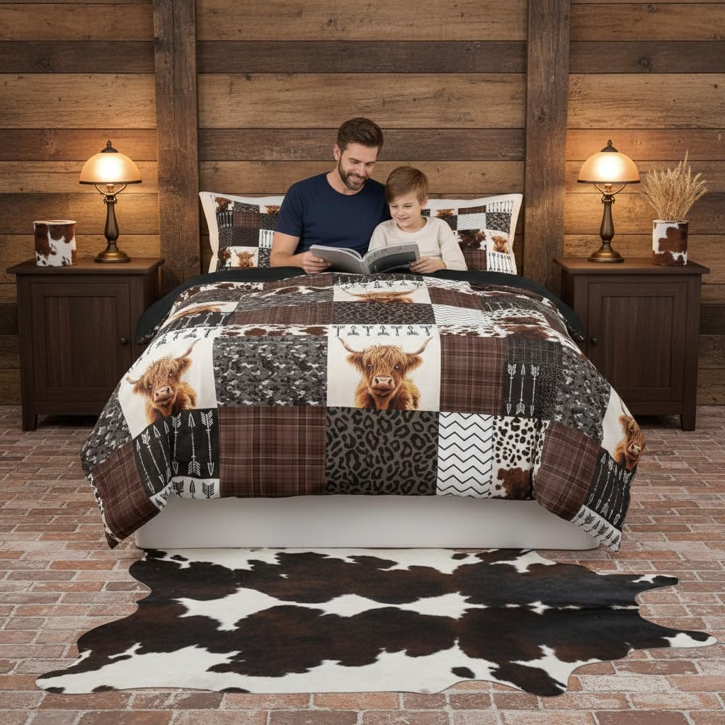 Feelyou Highland Cow Comforter Set Queen for Kids Boys Girls Bedding Set image 4
