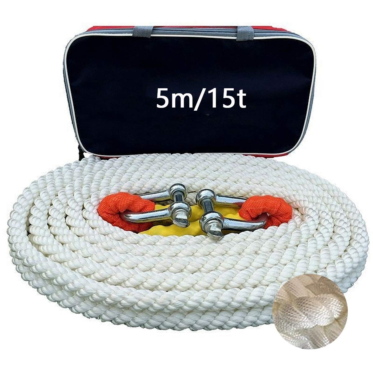5m Abschleppseil, mit 2 Sicherheitshaken, Hochfestes Nylon-Abschleppseil, Maximale Zugkraft 5t/10t/15t (Size : 5m/15t)