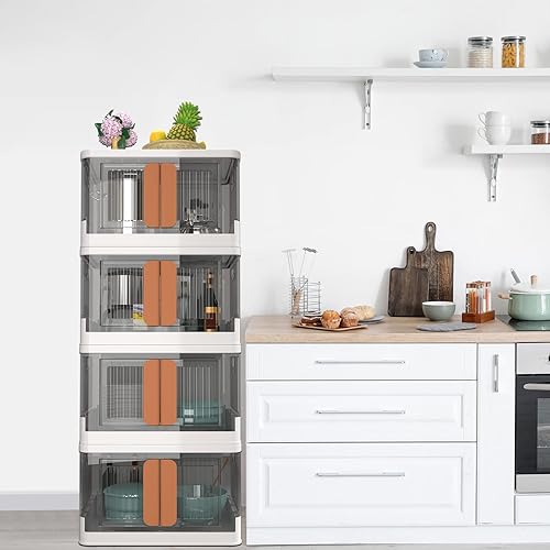 Miniatura 2 de Juego de 4 cajas de almacenamiento plegables contenedores de almacenamiento de 19 galones para organizar contenedores de almacenamiento plegables