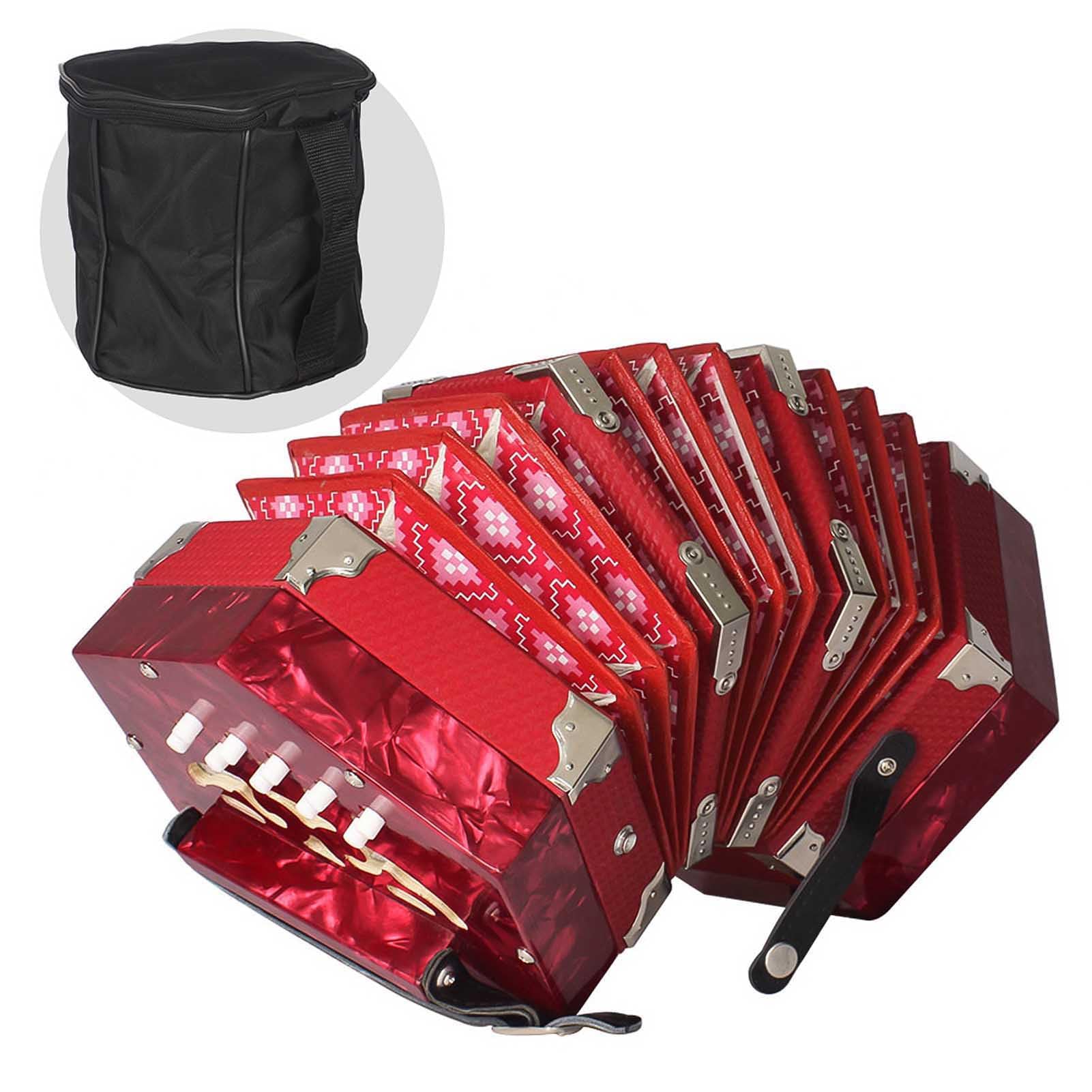 Tissting Concertina, 20 Keys Akkordeon für Erwachsene, 20 Button 40 Reeds Anglo -Stil mit Tragetasche, anglostil GC getestetes Akkordeon mit Lederband und Tragetasche rot