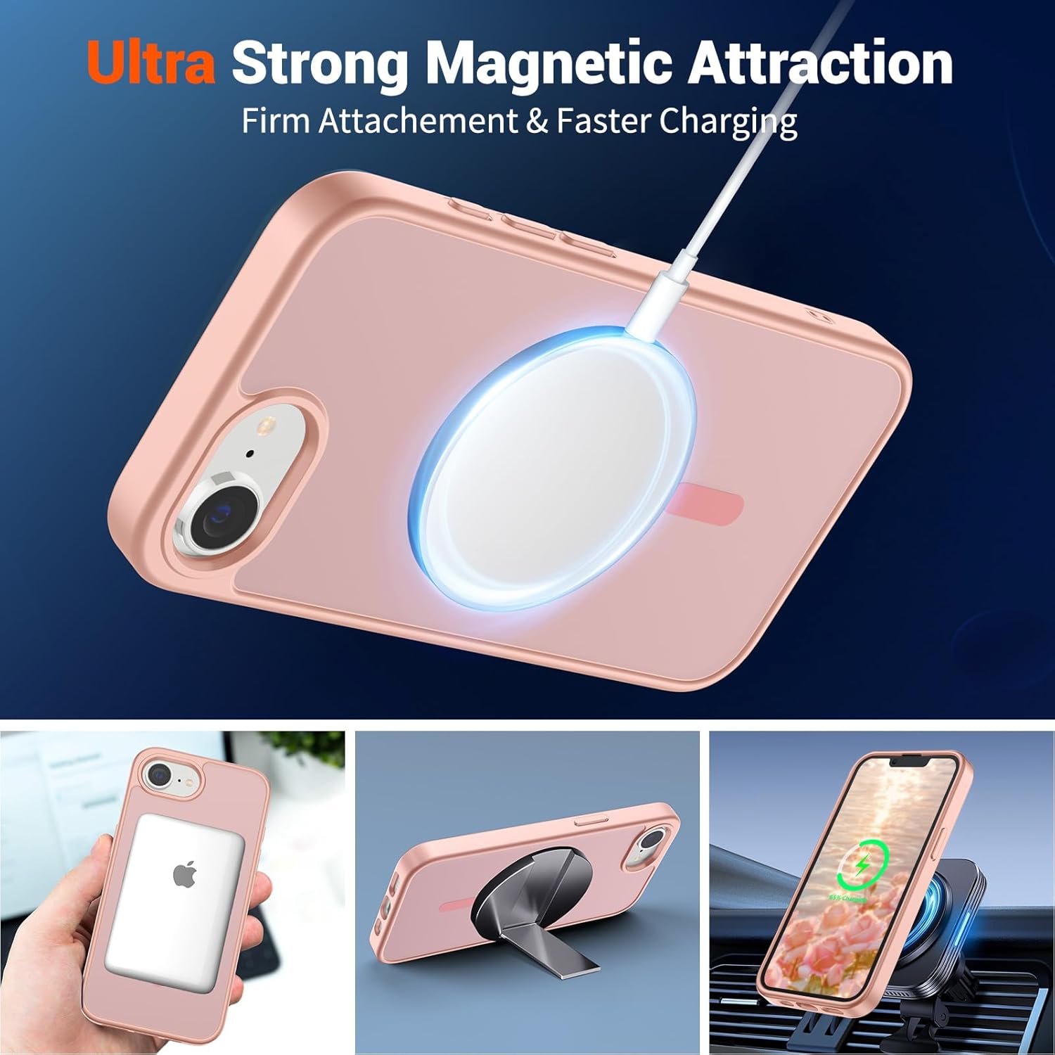 SUPFINE Magnetic for iPhone 16e Case 2025 (Compatible with MagSafe)(Military Grade Drop Protection) Slim Translucent Matte Shockproof with Anti-Fingerprint Phone Case,Pink - Image 5
