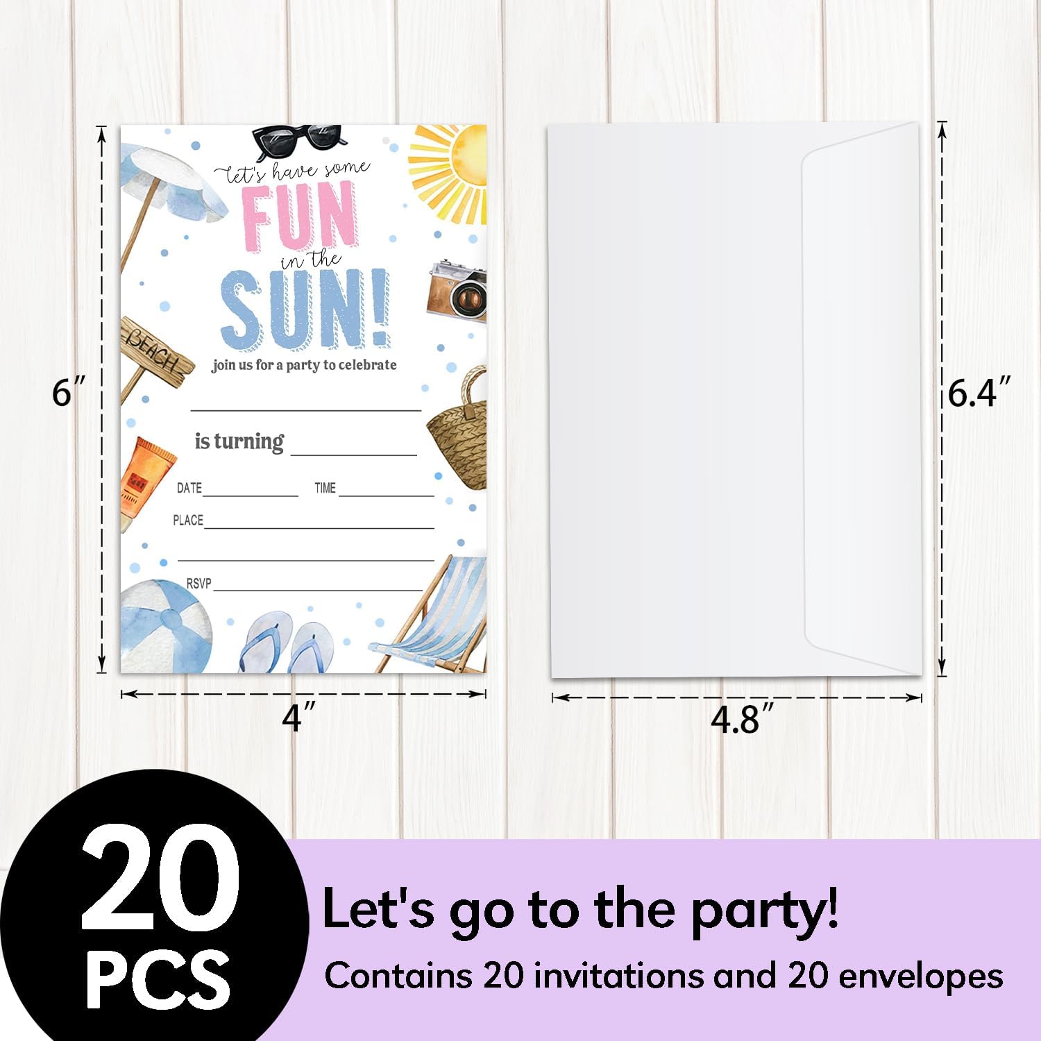 20 Summer Beach Birthday Party Invitations for kids Girls Boys Teen Let's Have Some Fun in the Sun Beach Party Birthday Invitations Summer Birthday Party Supplies Decorations