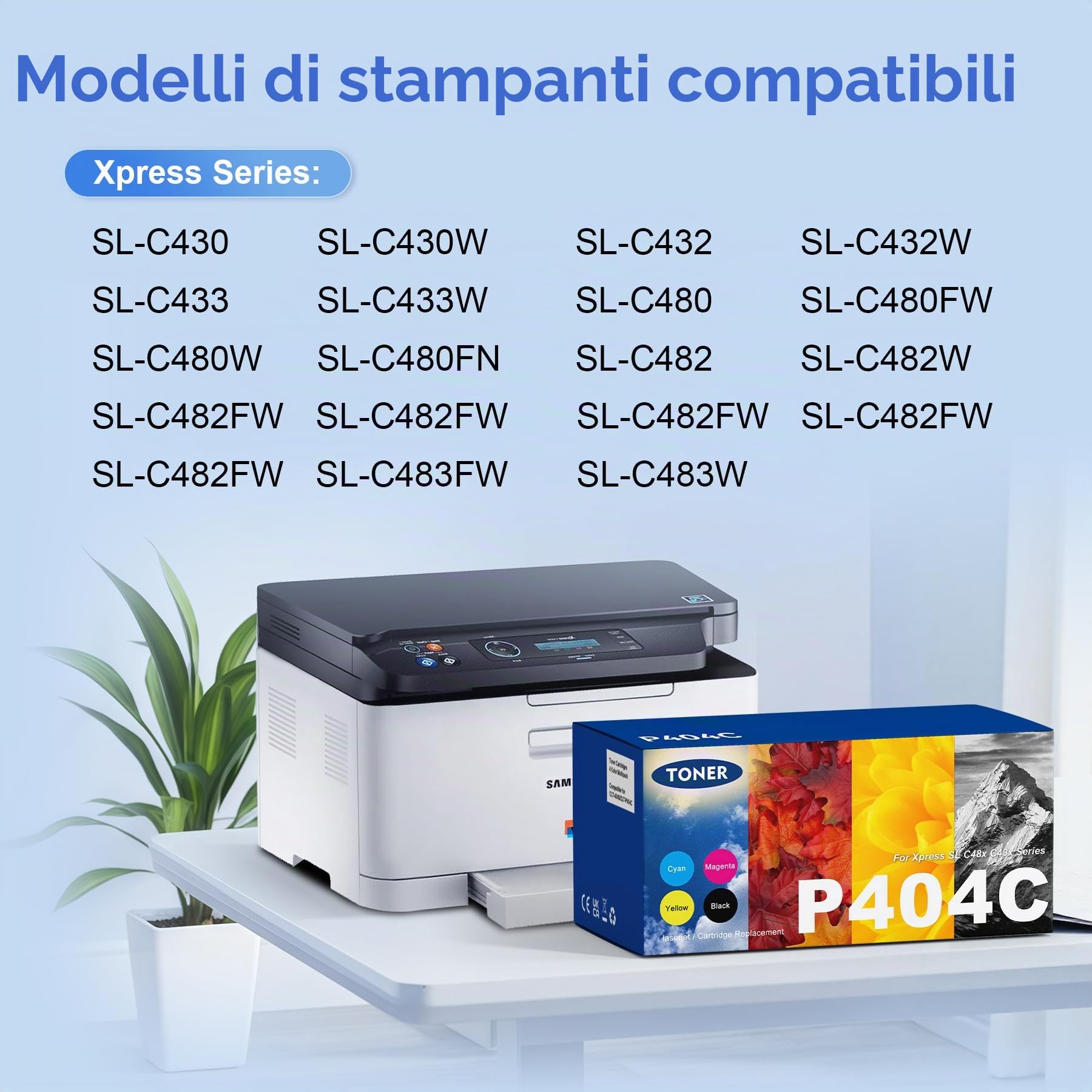 ONLYU Toner Cartuccia Compatibile per Toner Samsung Xpress C480FW C430W C480W SL C480 C430 C48X C480FN C43X per Samsung CLT-P404C CLT P404C 404S K404S CLT-K404S CLT-Y404S (Nero Ciano Giallo Magenta) | Compatibile per Toner Samsung Xpress C480FW C430W C480