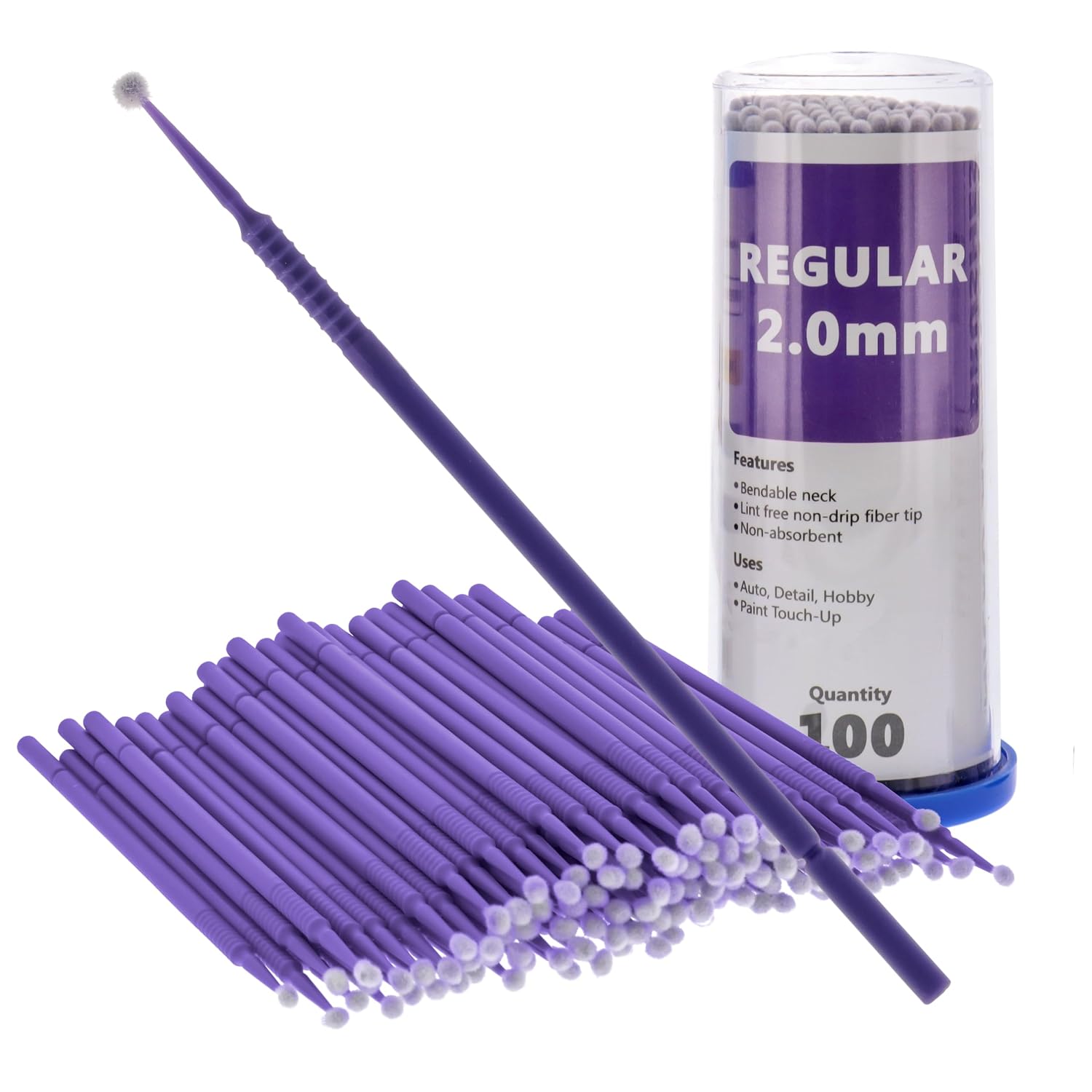TCP Global 100 Piece Micro Brush Applicator Set - 4 Inch Disposable 2.0mm Medium Purple Tips - Flexible Neck Precision Tools for Automotive Paint and Repair