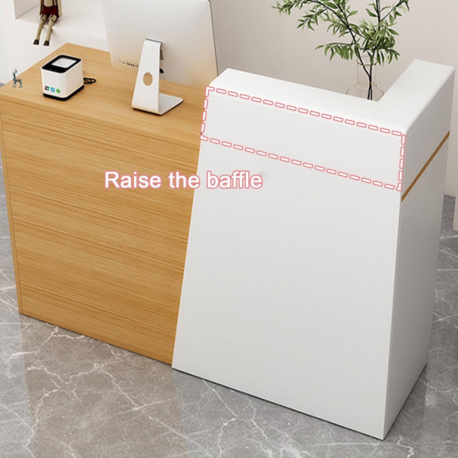 Generico Scrivania da Reception Moderna a Forma di L con vano Contenitore, Elegante bancone da Vendita al Dettaglio per Hall e saloni, Versatile Tavolo da Ufficio per la