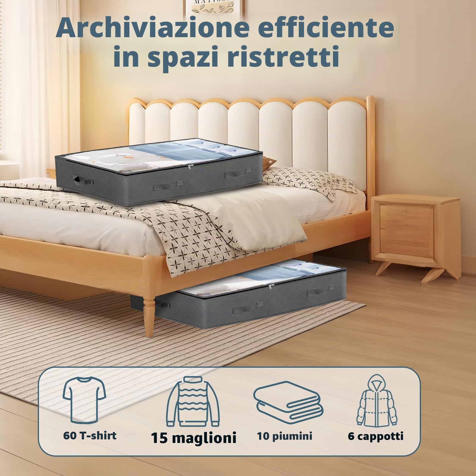 Withosent 5 Cassettiera Sotto Il Letto, 90 L, In Tessuto Non Tessuto, Pieghevole, Con Finestra Trasparente Per Copriletti, Vestiti, Coperte, Cuscini