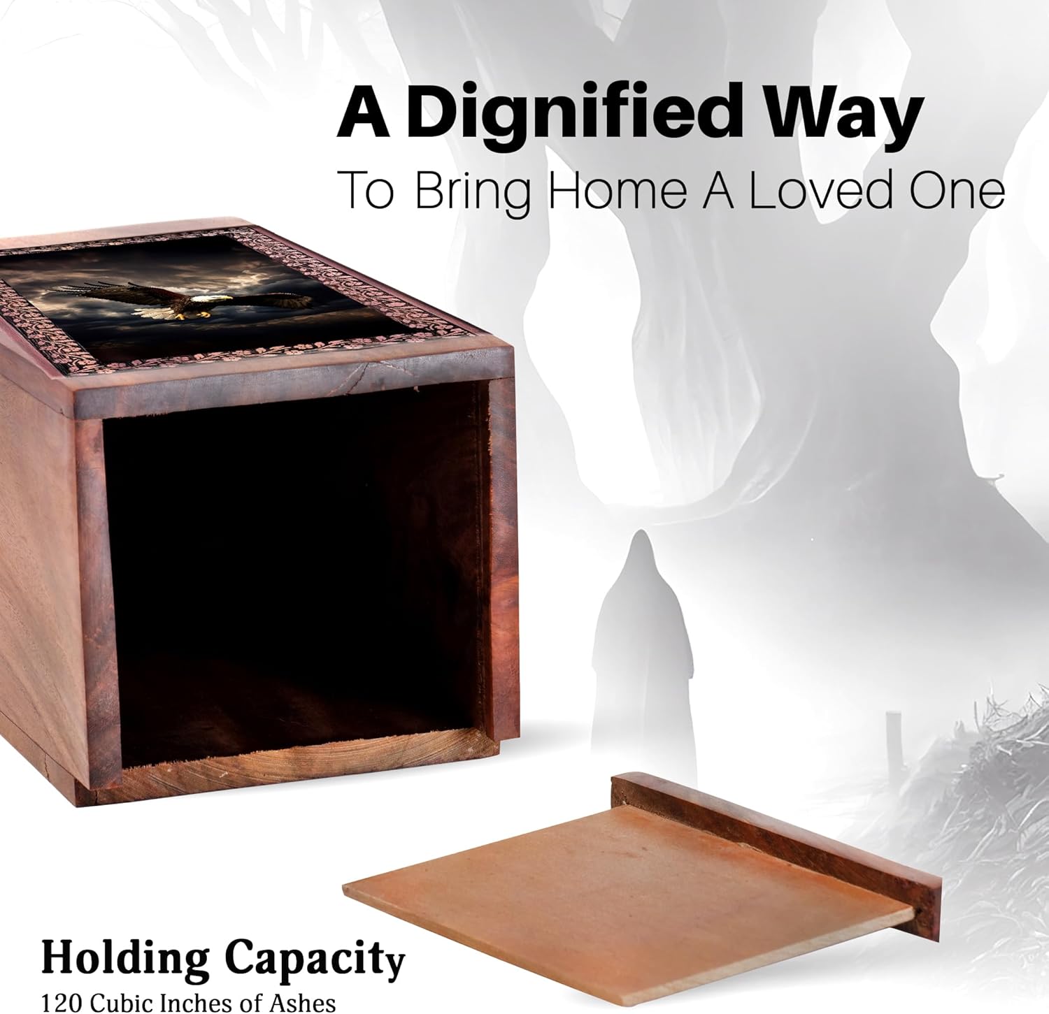 Black Eagle Urn for Ashes Adult Male - Wooden Urns for Human Ashes - Large with Eagle Urn for Adult Man and Women - Funeral Decorative Urns for Mom and Dad (11.5inch and 250 Cub/in Capacity)