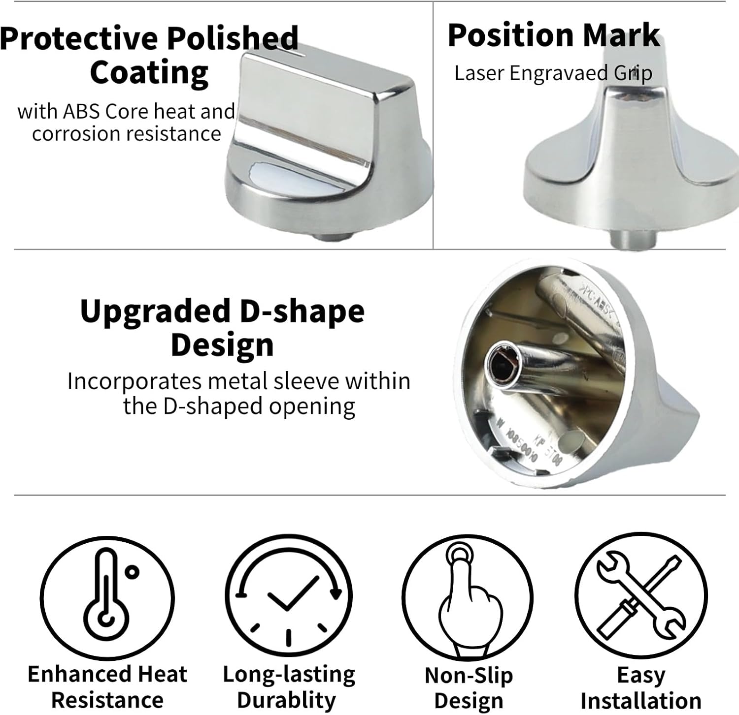 W11366438 w10850010 Stove Knobs Replacments for Whirlpool Stove Knobs W 10850010 KIP 5J93 W11084624 KIP 5T08 Gas Cooktop Stove Surface Burner Range Control Knobs 4 Pack Silver