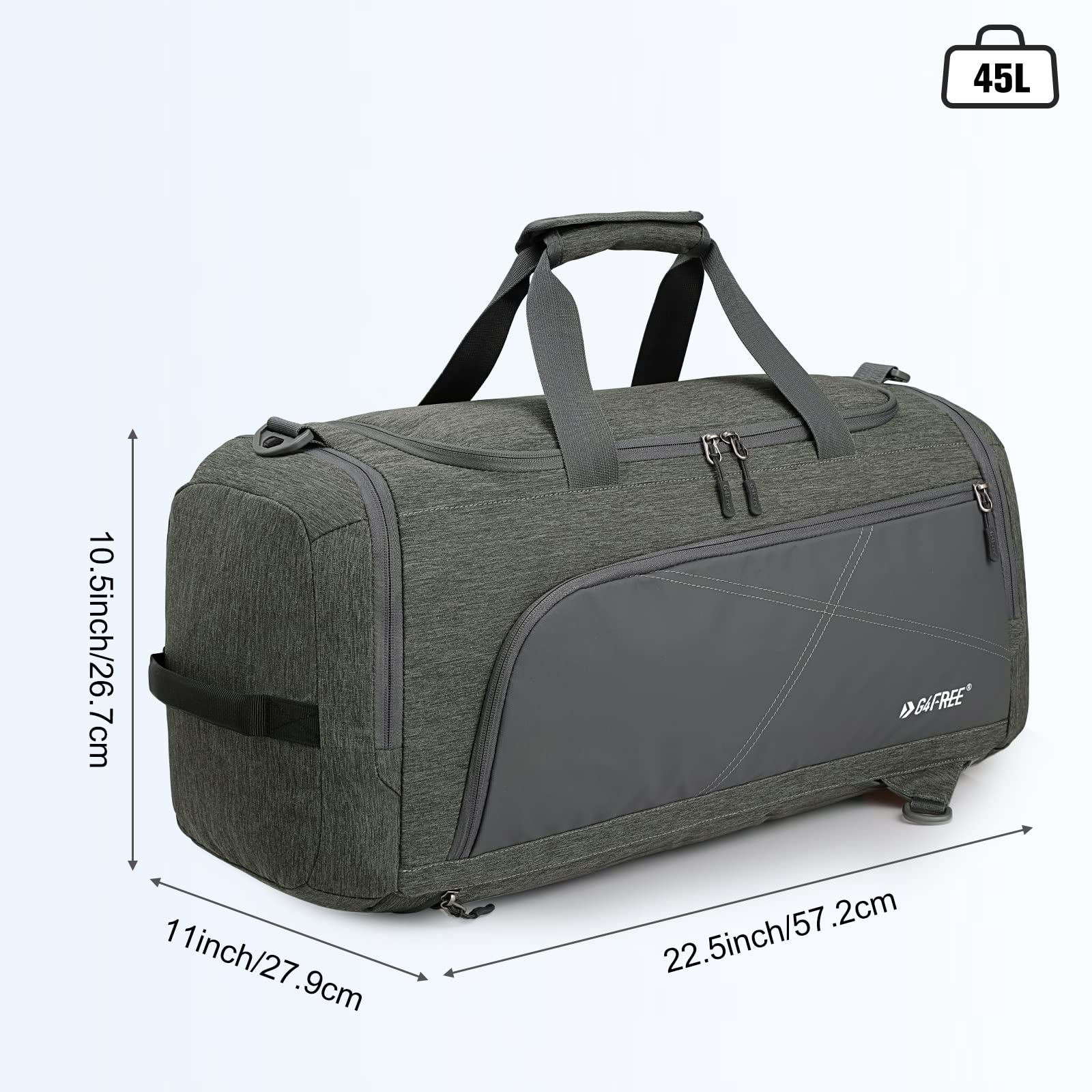 G4Free Zaino da viaggio a 3 vie, 45 l/60 l, grande borsa da palestra con scomparto umido e scomparto per scarpe per viaggi, nuoto, yoga, escursionismo, campeggio