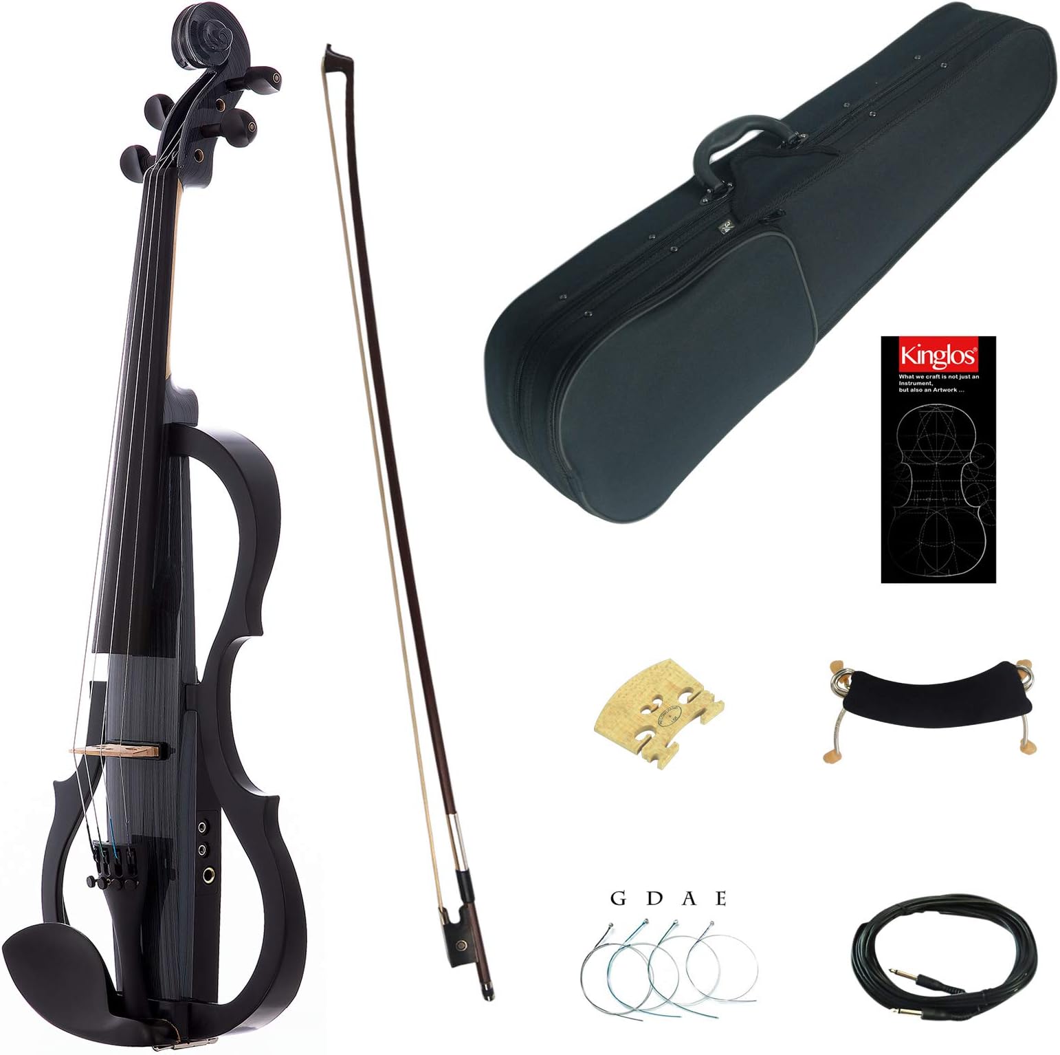 Kinglos 4/4 Gray Colored Solid Wood Advanced 3-Band-EQ Electric/Silent Violin Kit with Ebony Fittings Full Size (SDDS1602)