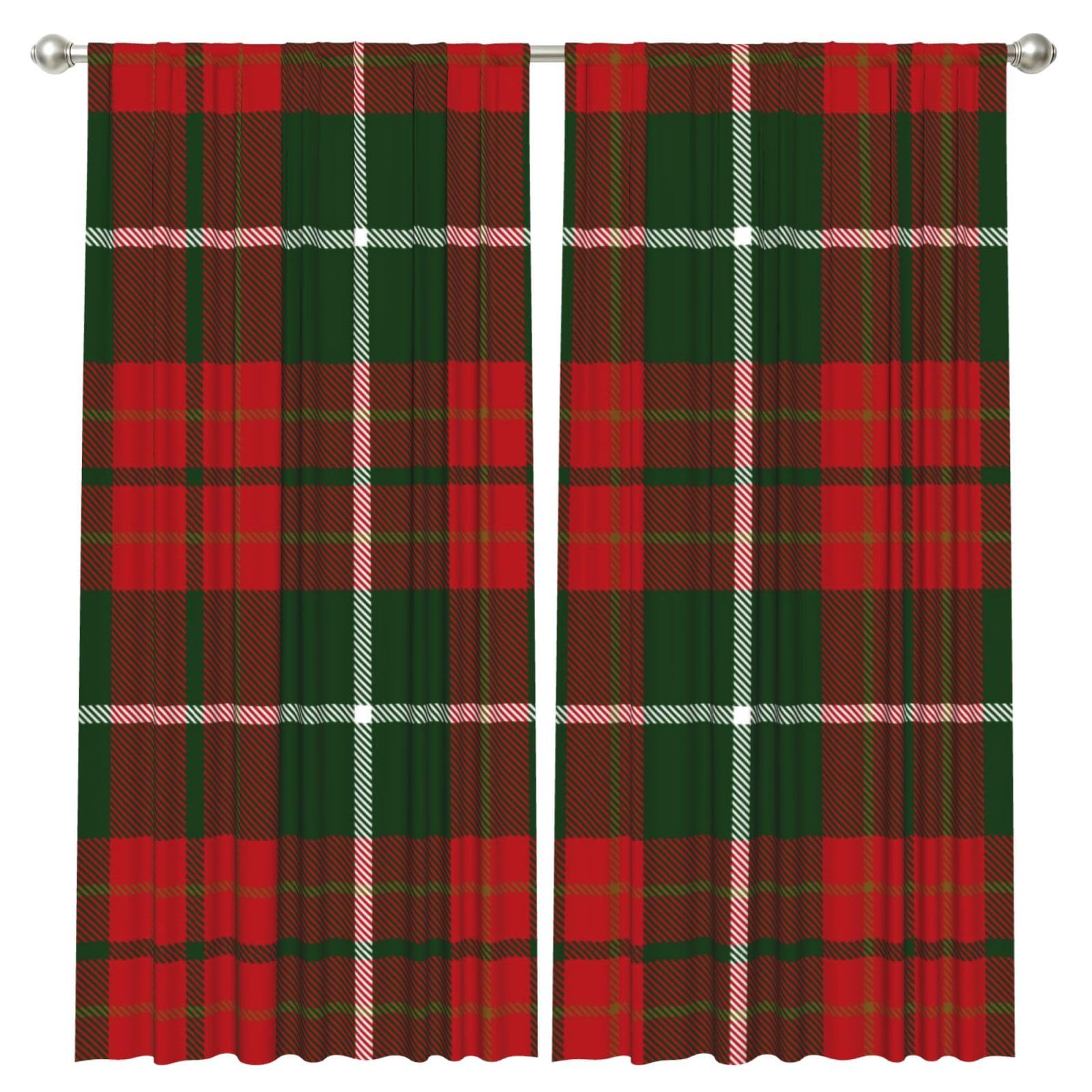 InOmak Christmas Decorative Tartan, 2 Panels Window Curtains 52 x 84 Inch Blackout Curtains for Living Room Bedroom