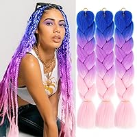 Vista 31 de Paquete de 3 extensiones de cabello sintético para trenzar de ganchillo de alta temperatura de 24 pulgadas (azul/azul cielo)