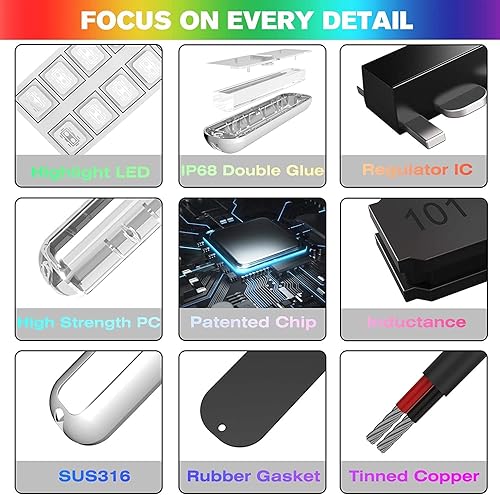 Miniatura 5 de HUSUKU P1 (2.0) 6.6 pulgadas 3600LM Luces LED marinas para barco bajo el agua, 10-36V 90LED IP68, acero inoxidable 316, montaje en superficie para