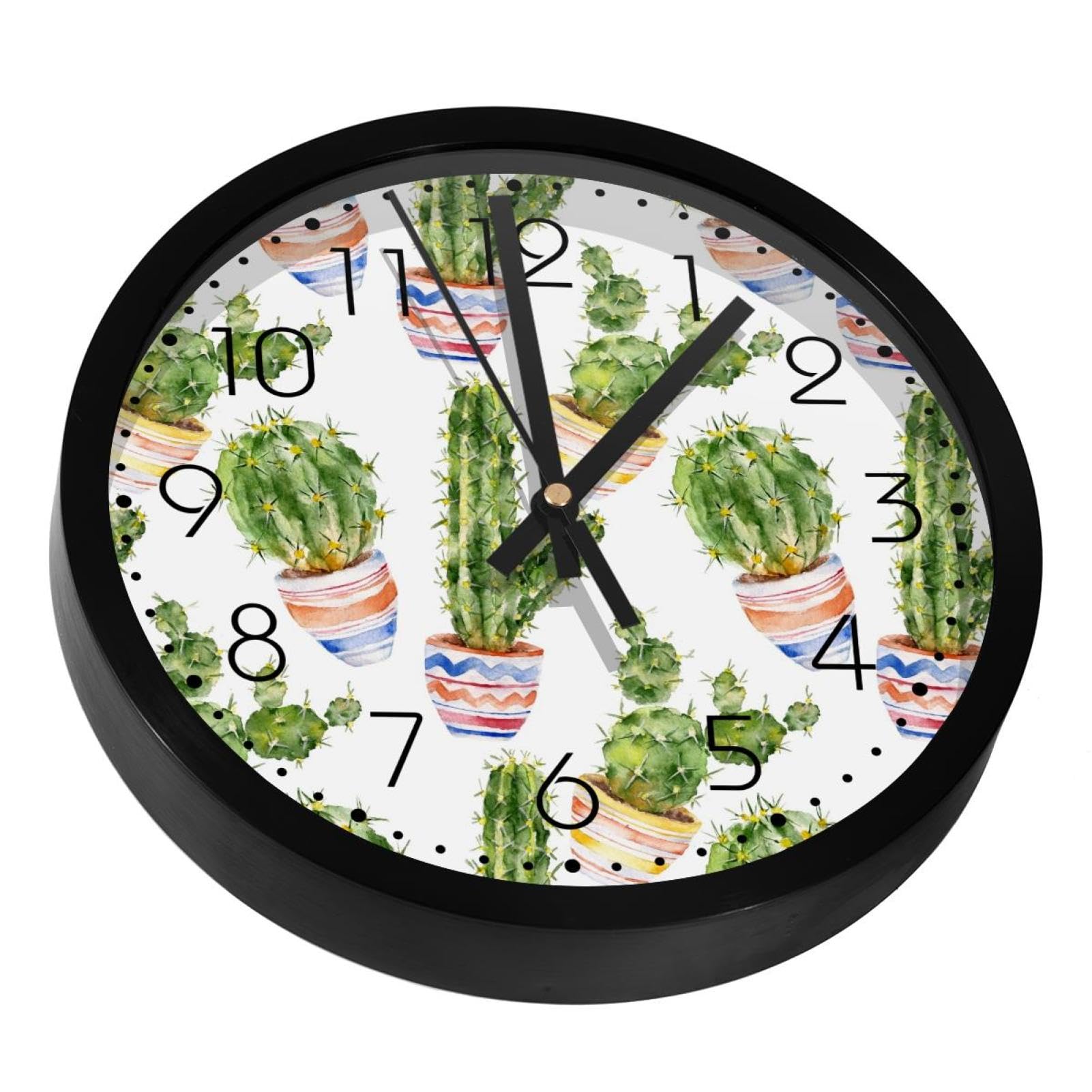 Horloge murale cactus aquarelle silencieuse pour salon