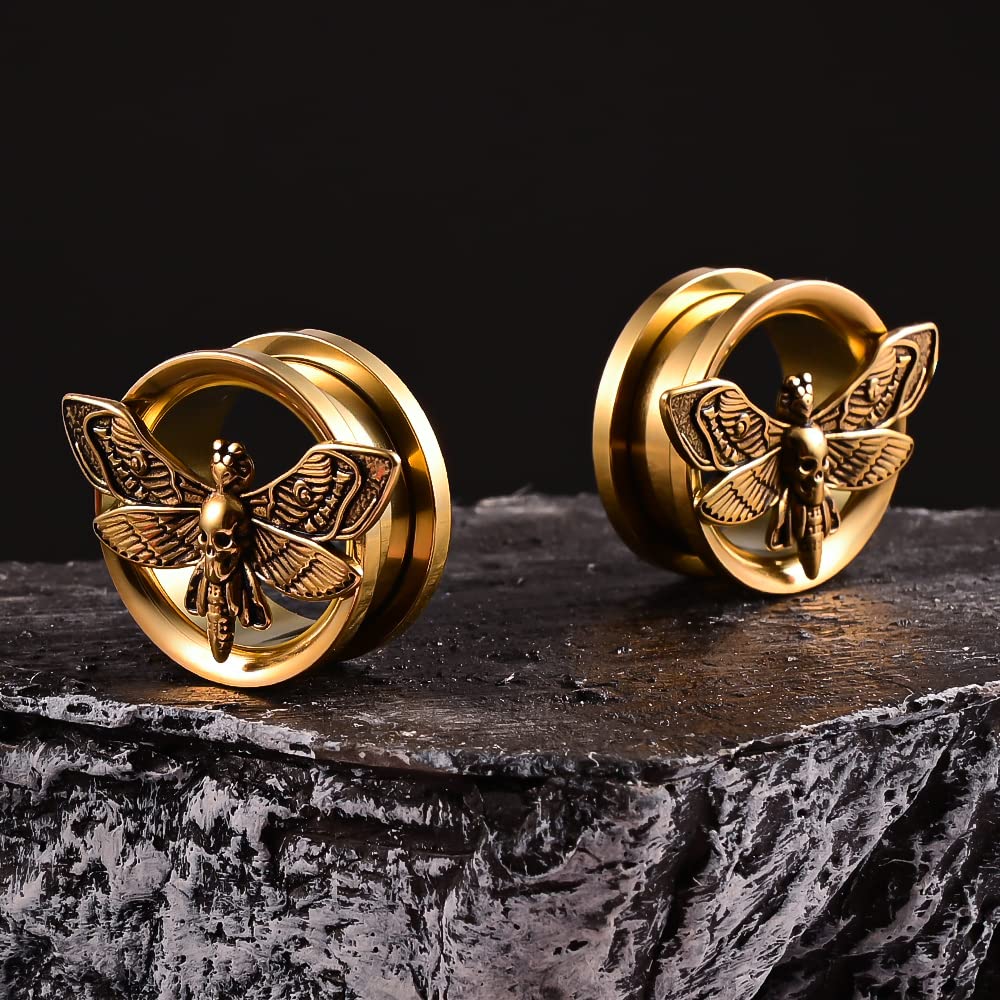 Vankula Ohr Flesh Tunnel Double Flared Plug mit Schraubverschluss Motten Edelstahl für Gestreckte Expander Ohrpiercing 8mm bis 22mm