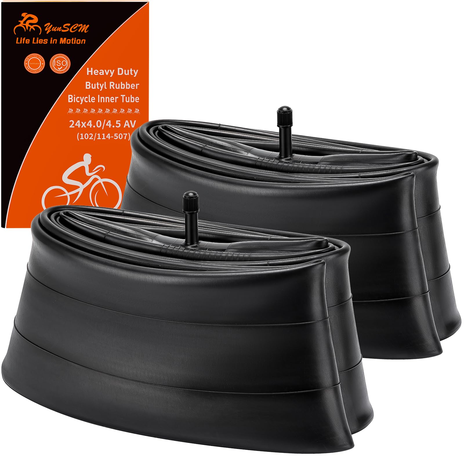 YUNSCM 2-PCS 24 X 4.0 Heavy Duty E-Bike Tire Tubes 24x4.0/4.5 AV32mm Schrader Valve (102/114-507) Inner Tubes Compatible with 24x4.0 24x4.10 24x4.25 24x4.3 24x4.50 Electric Bike Bicycle Fat Tire Tubes