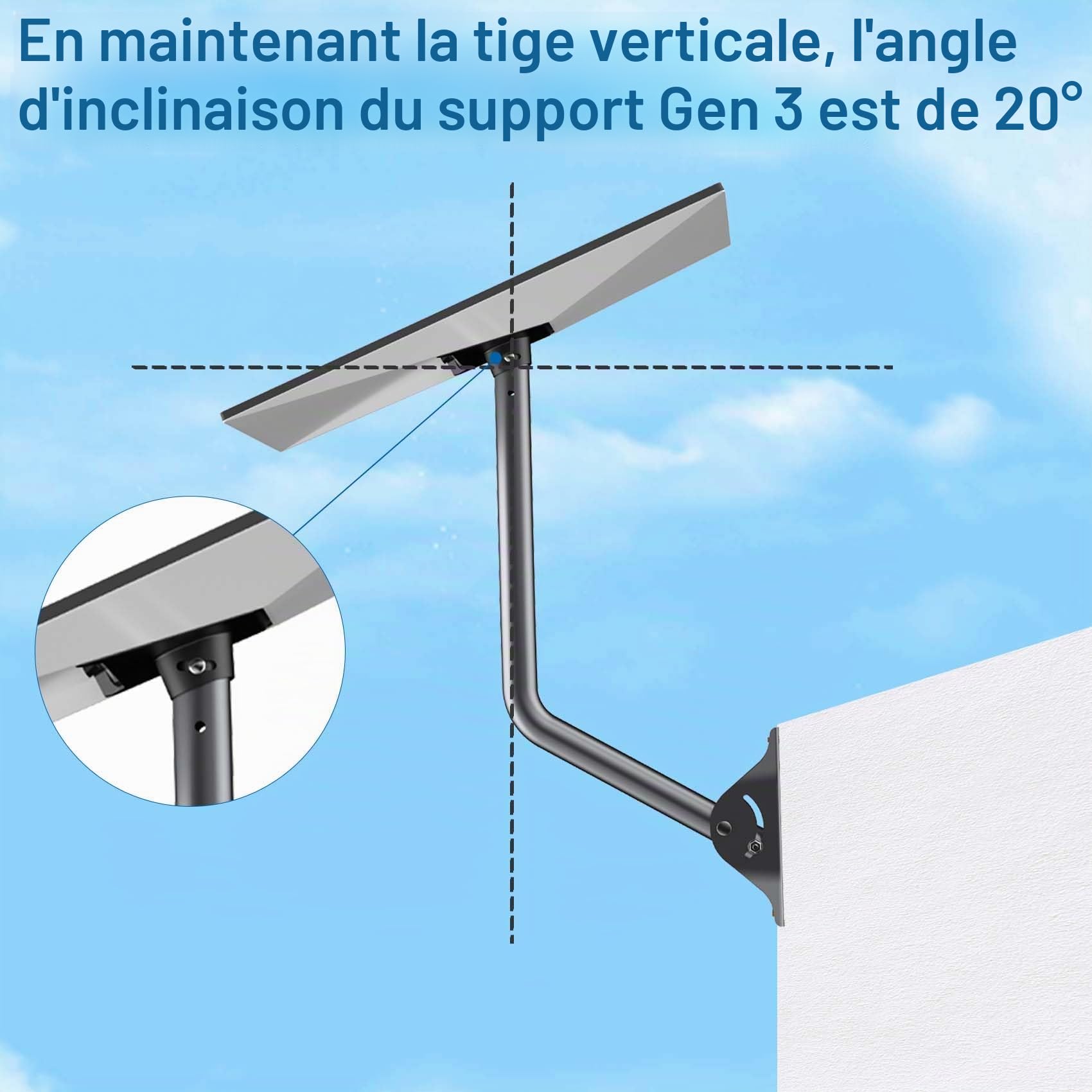 Support Gen 3 pour Starlink, kit de montage réglable mur/toit compatible avec l’antenne standard Starlink V3【Adaptateur de tube Gen 3 en aluminium inclus】