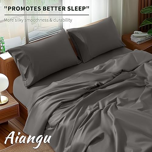 Miniatura 6 de AiAngu Juego de sábanas 100% algodón tamaño King, sábanas de lujo de 1000 hilos de algodón egipcio de 4 piezas, sábanas transpirables y refrescantes
