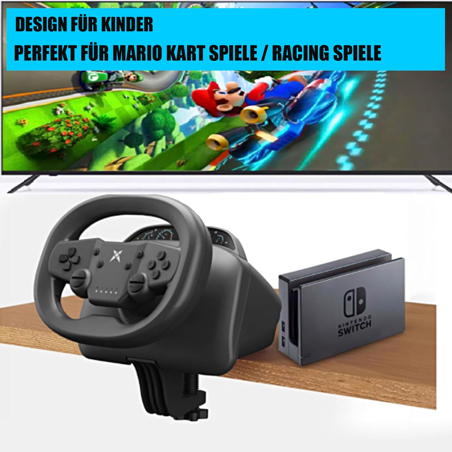 NBCP Gaming Lenkrad mit Pedalen,270 Grad PC Rennrad mit Dual-Vibration-Motoren,Drahtlose Bluetooth-Verbindung Lenkrad für P-4, PC, Switch, P-3, IOS, Android Rennspiele