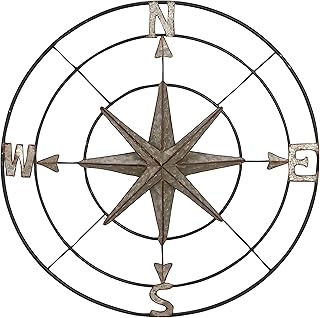 Deco 79 Metal Compass Indoor Outdoor Wall Decor with Distressed Copper Like Finish, 32