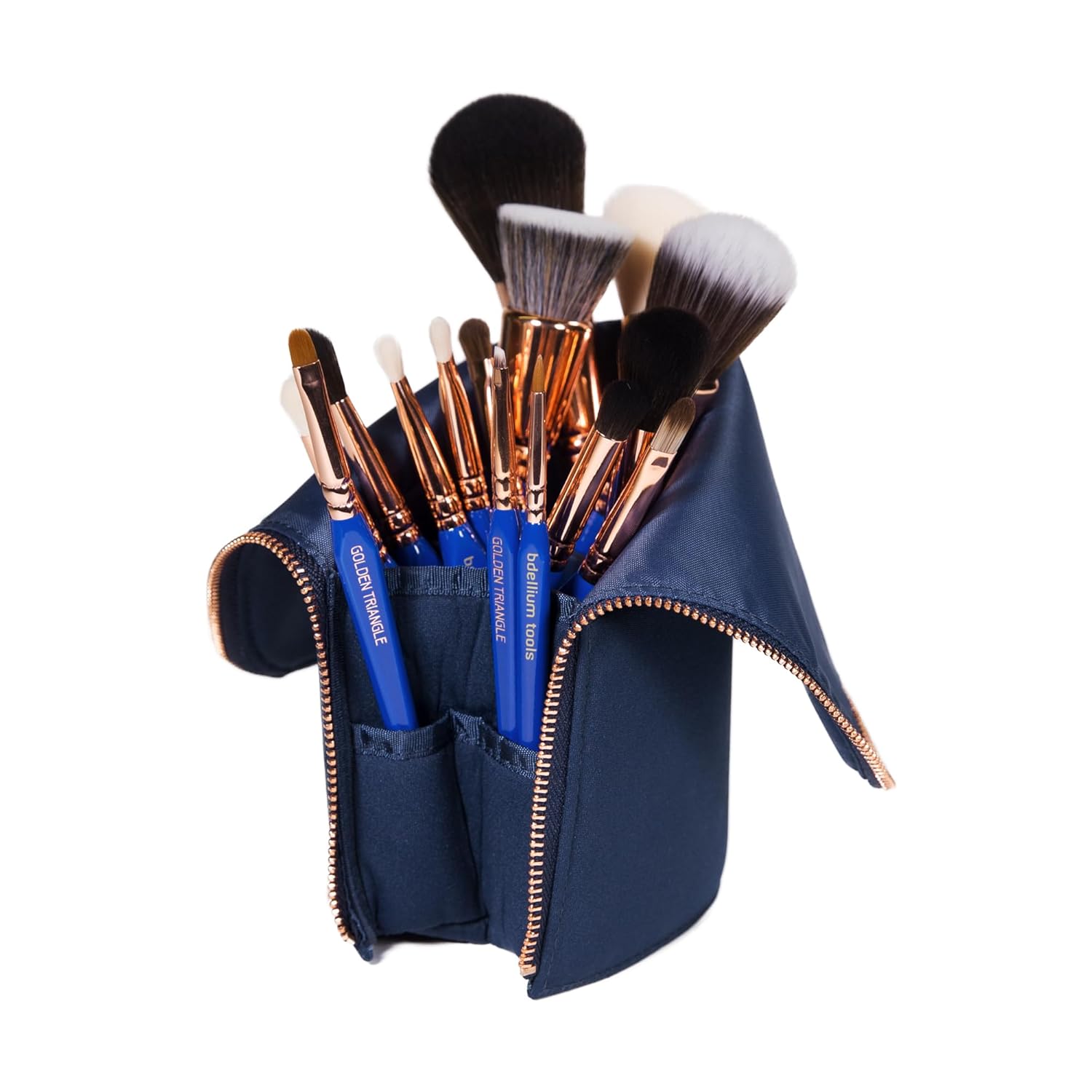 Bdellium Tools Professional Makeup Brush Golden Triangle - Phase I Complete 15pc. Brush Set with Stand-Up Pouch