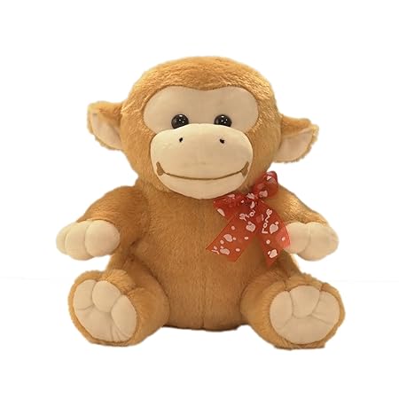 Ultra Sitting Monkey Soft Toy with Red Bow Brown, 11 inches