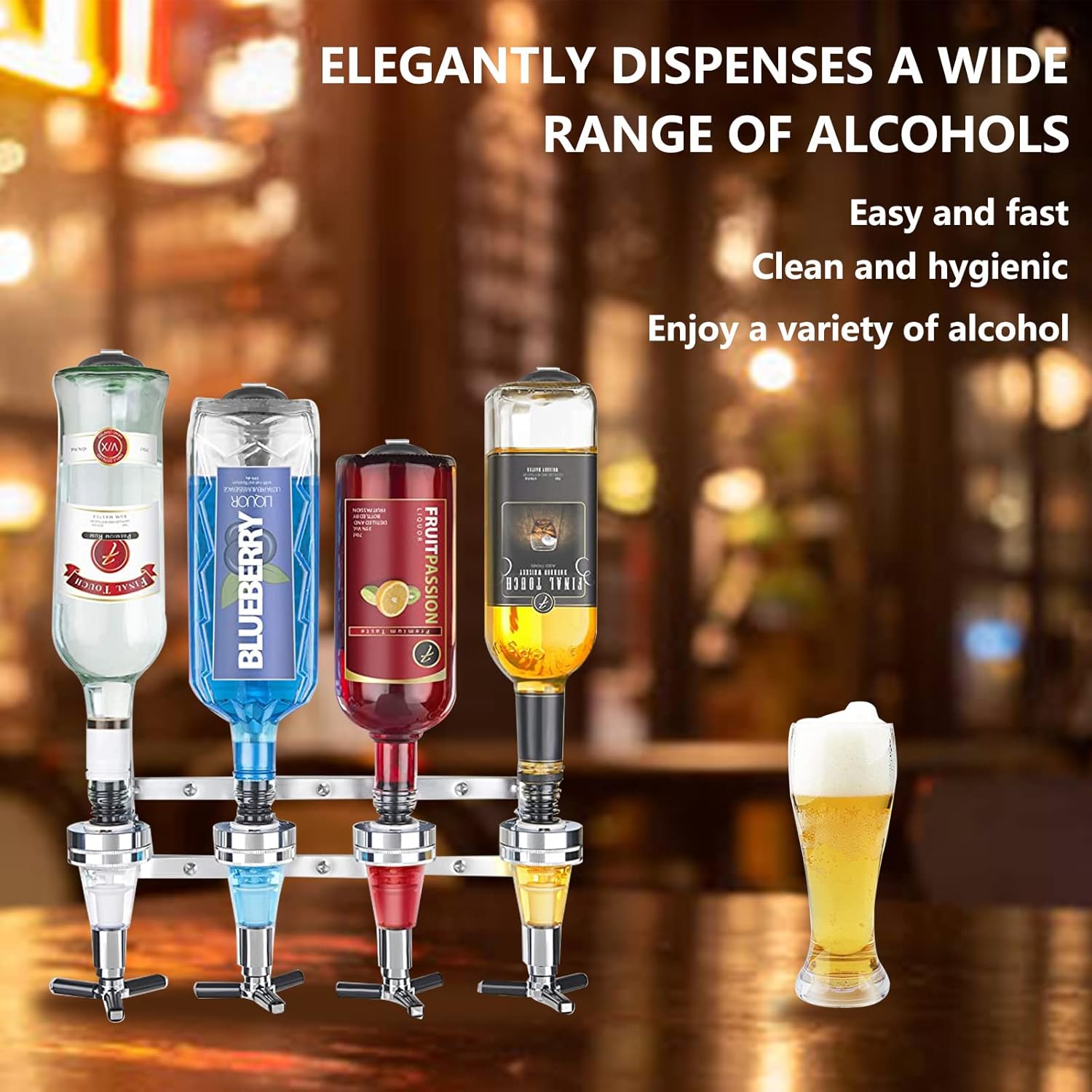 Wall Mounted Liquor Dispenser Revolving Nozzle Drinkware Set Bar Butler Bracket Wine Dispenser Machine Drinking Pourer 30ml by MUGLIO 4 Bottle