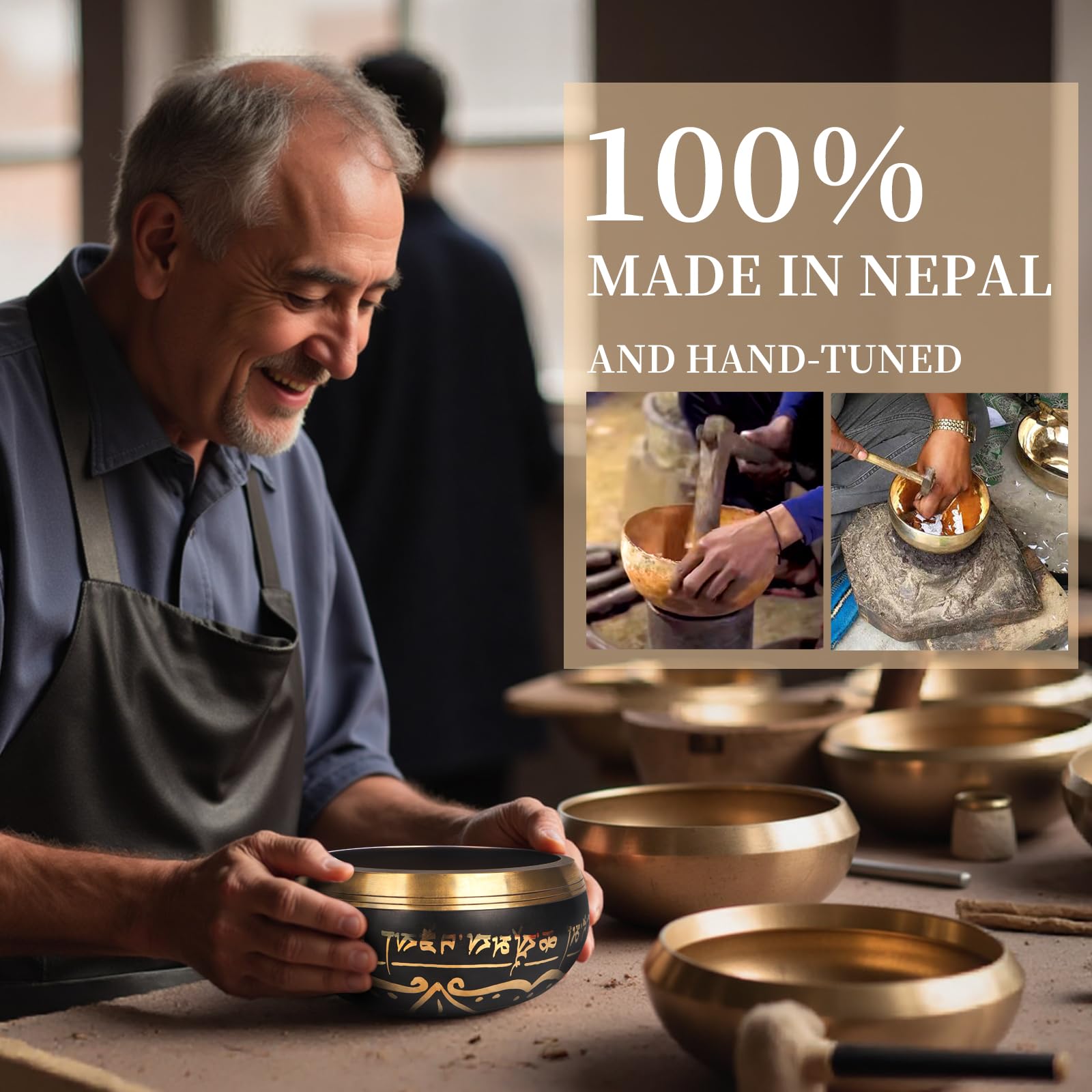 AKLOT Campana tibetana per meditazione fatta a mano: set di campane tibetane con tono puro, ciotola da bagno con cuscino, mazzuolo, borsa per il trasporto, regalo spirituale per purificazione dei