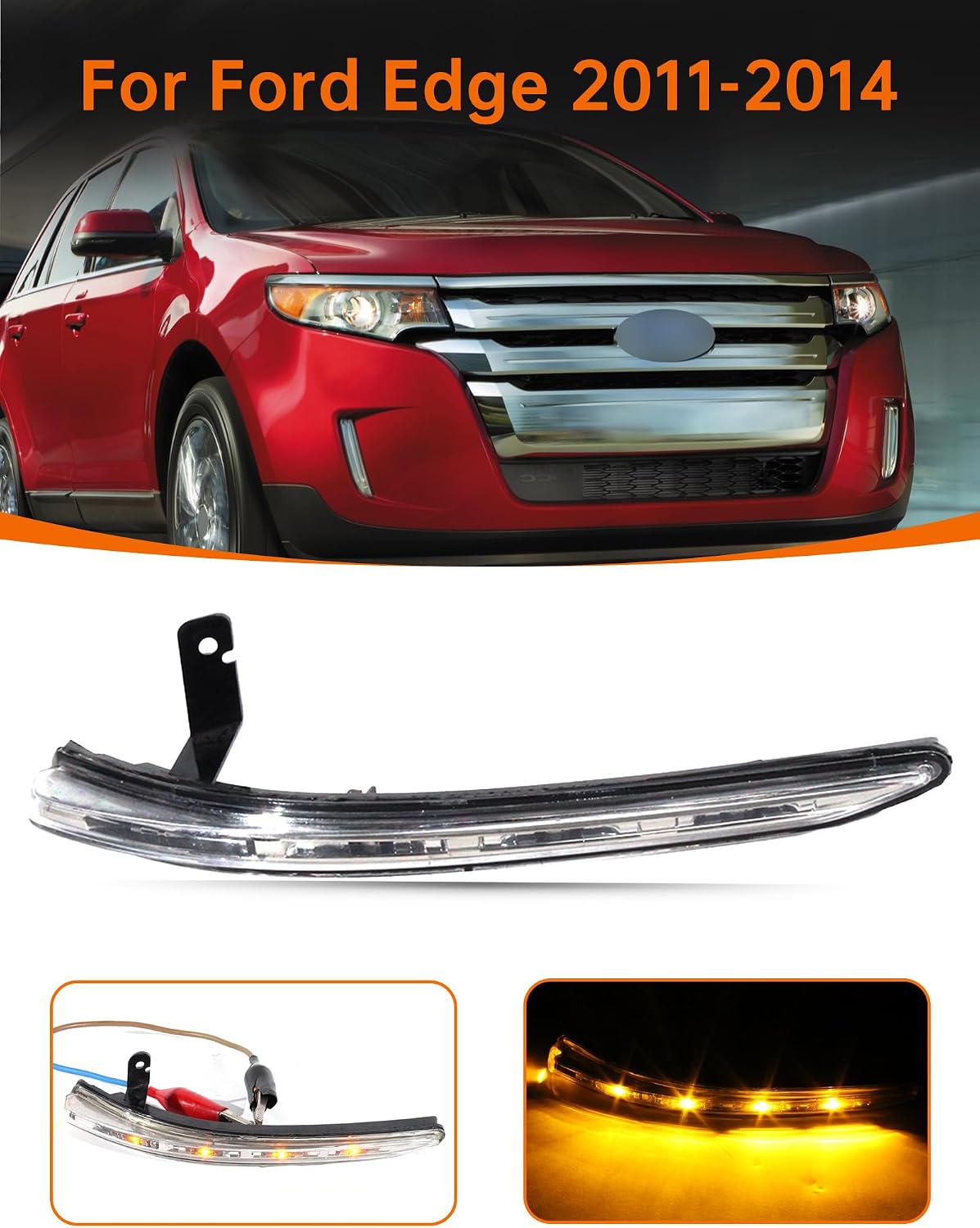Right Passenger Side Mirror lights Mirror Turn Signal Lights Lamps Fit for 2011 2012 2013 2014 Ford Edge, W/Led Bulbs, Black & Clear Lens