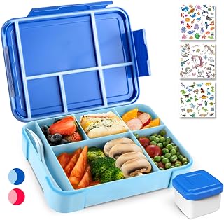 PUWOWYE Kids Lunch Box with Compartments, Kids Bento Box, 1330ml Leakproof Lunch Box for Kids for Girls and Boys, Suitable for School, Kindergarten and Outing, BPA-Free (Blue)