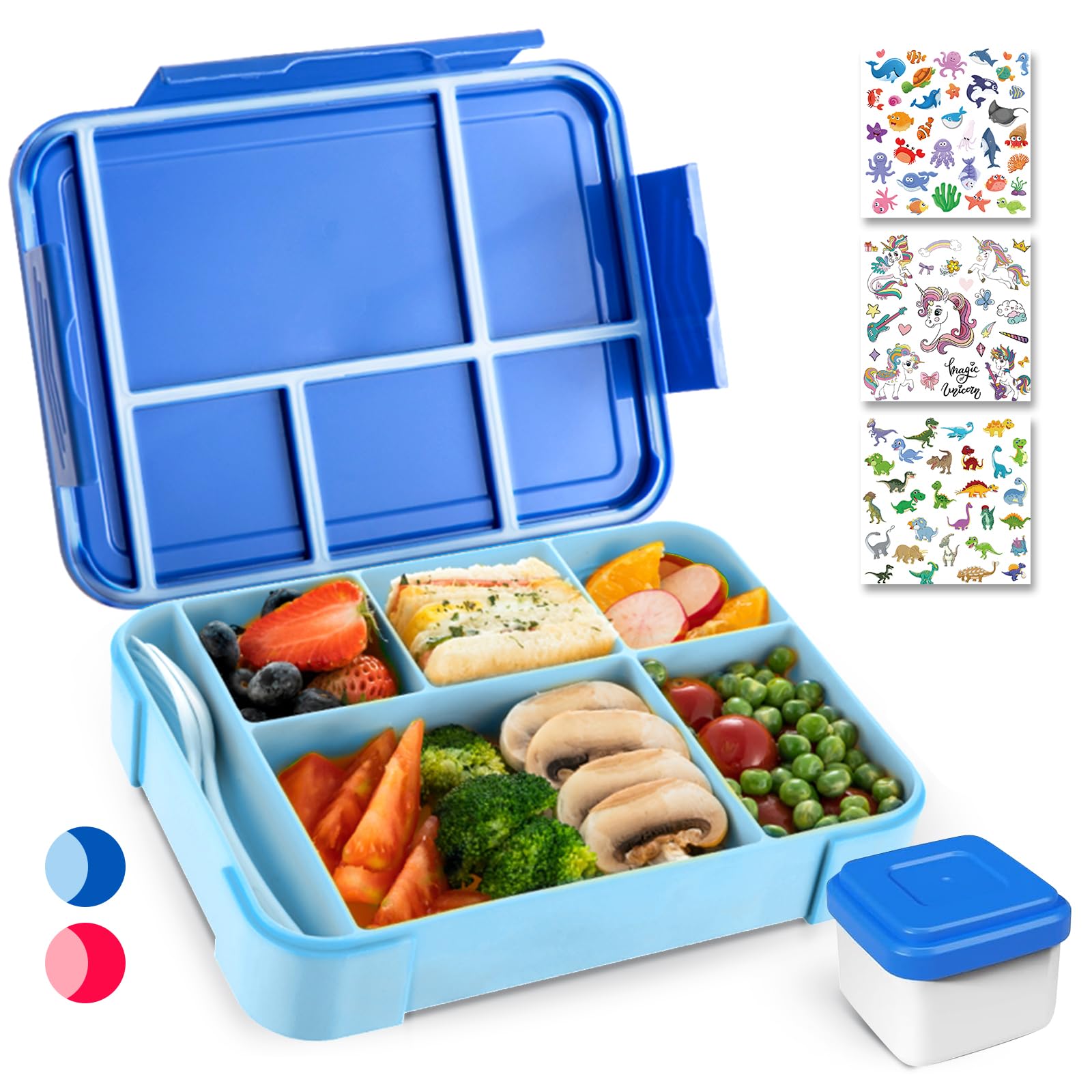 Bento Box Kinder 1330ml - Brotdose Mit 6 Fächern & Besteck, Auslaufsicher