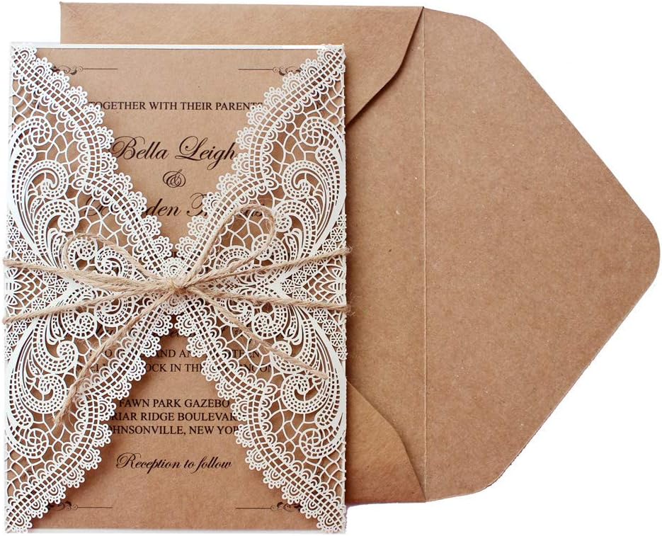 25 Pcs Rustic Wedding Invitations Cards Vintage Kraft Paper Wedding Invite Cards Envelopes Included 126 x 185 mm - Set of 25 pcs (Blank Invitations)