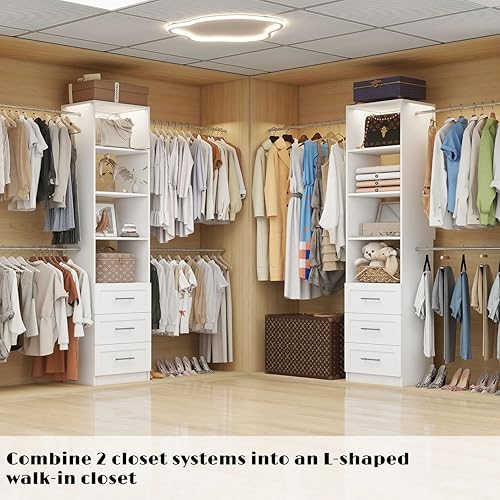 Miniatura 3 de Sistema de armario, sistema de organizador de armario de 5 pies y 8 pies, sistema de almacenamiento de armario de 99 pulgadas con 3 cajones de