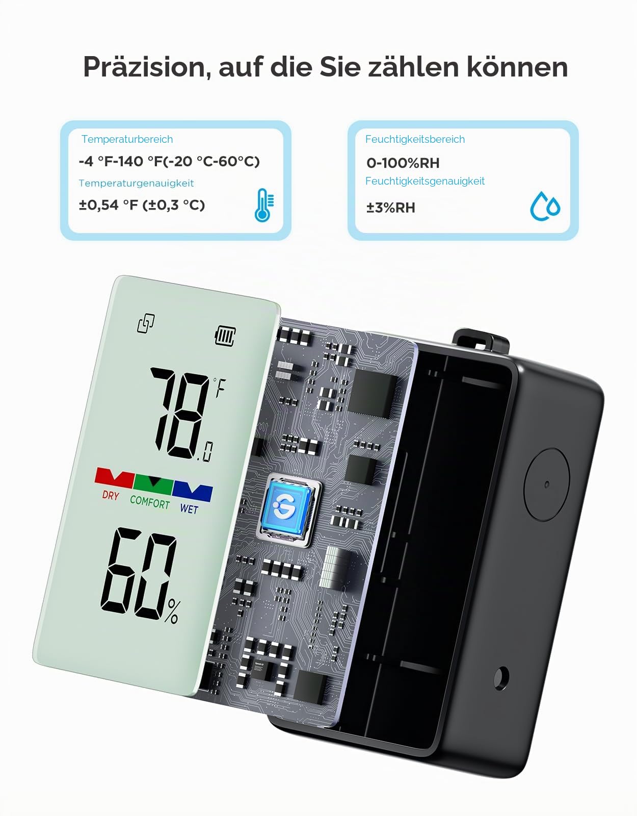 GoveeLife IP65 Thermometer Hygrometer Innen Außen, wasserdicht, LCD Display, Bluetooth Außenthermometer, Benachrichtigungsalarm, 2 Jahre Datenspeicherung, für Camping, Zimmer, Gewächshaus
