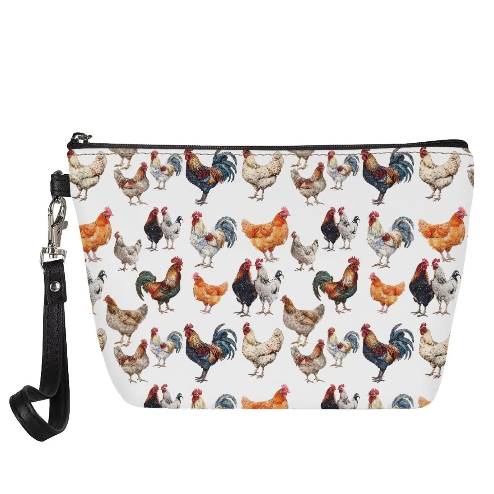 Mumeson Rooster Printed Cosmetic Pouch Women Girls PU Leather Handbag Travel Toiletry Storage Bag