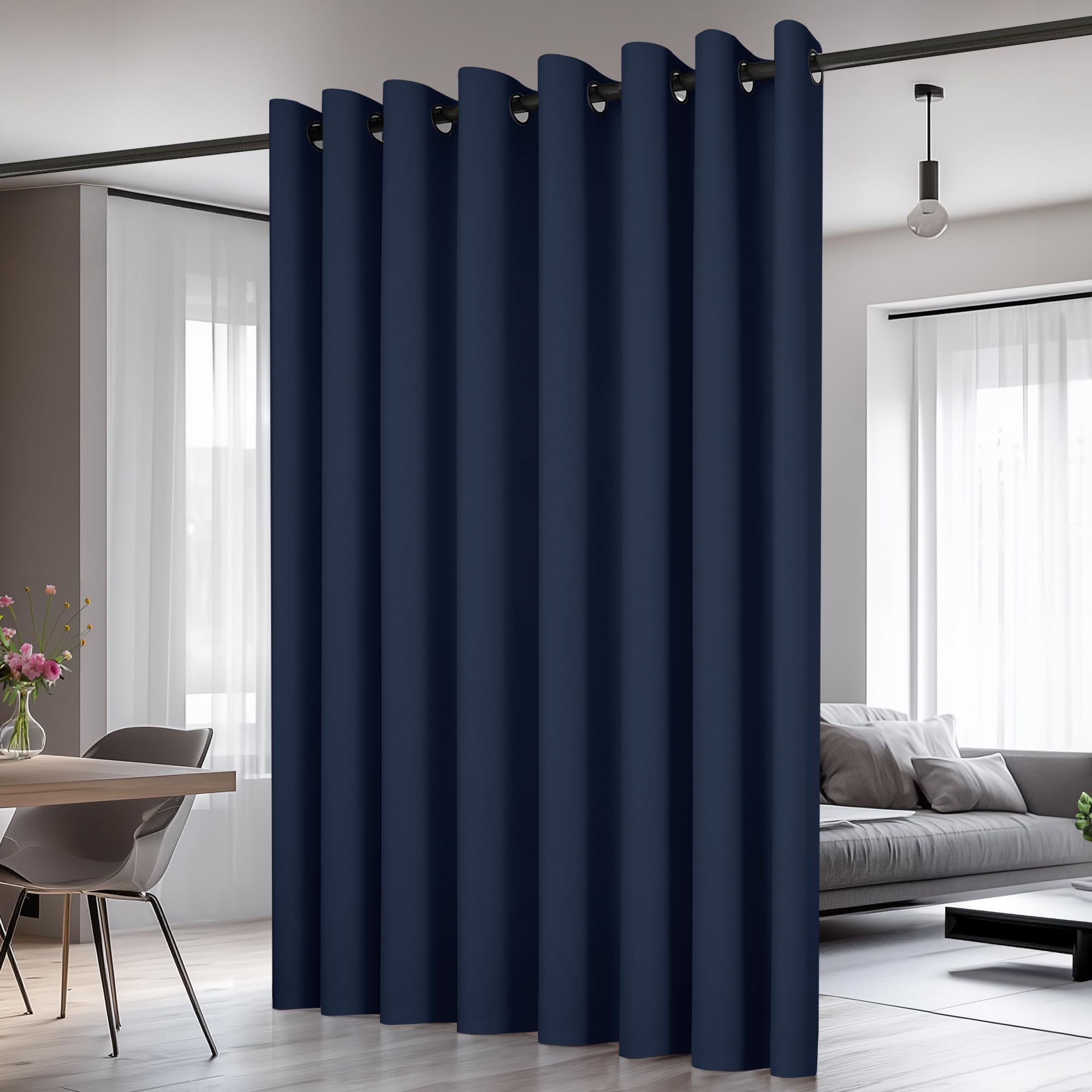 Deconovo Tende Oscuranti per Interni 242 CM Altezza, Tenda Oscurante Termica Isolante con Anelli per Camera da Letto Moderna 1 Pannello, 254x242 CM, Blu Navy