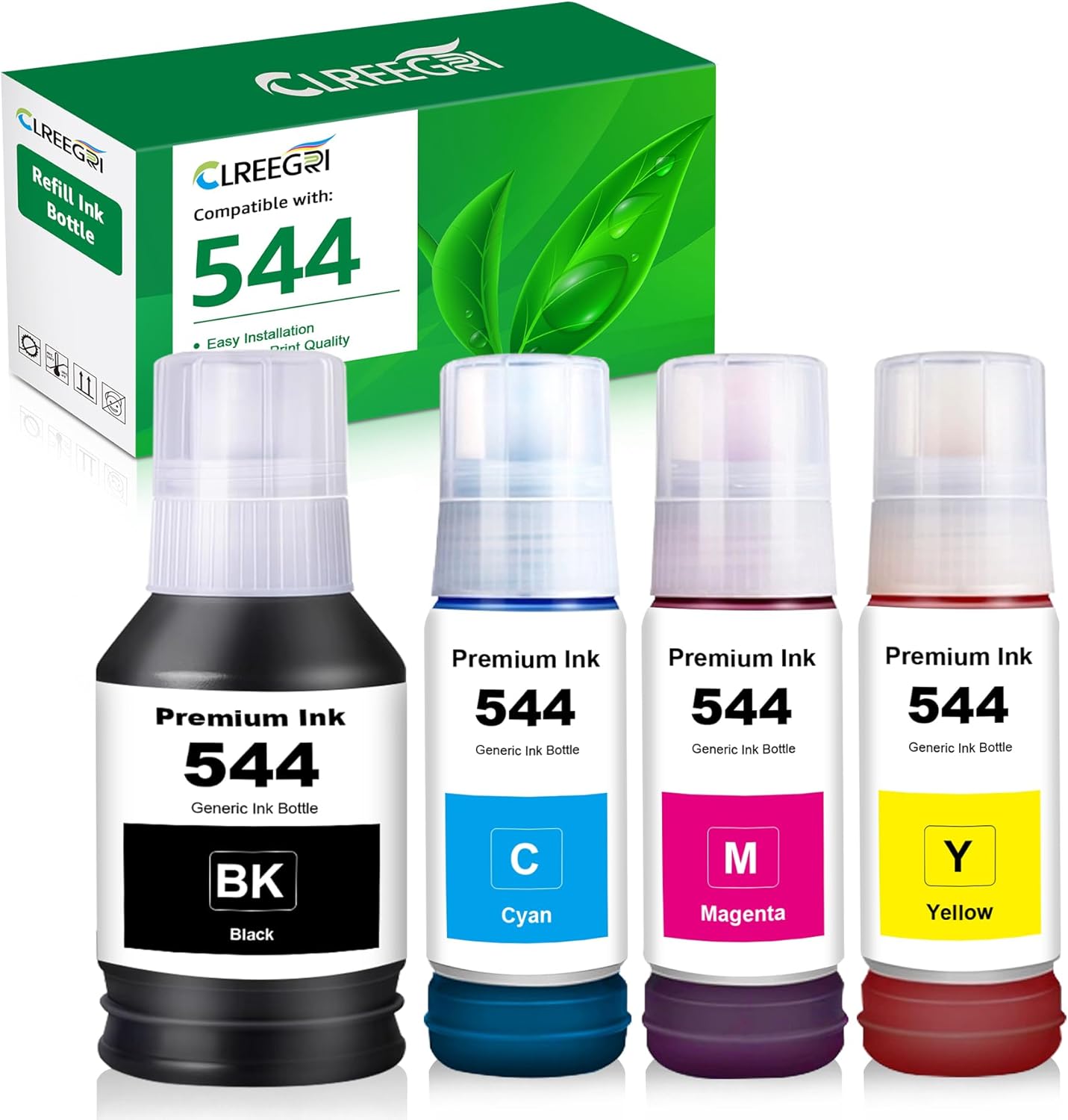 Compatible T544 Ink Bottle Replacement for T544 T544120 Black T544220 T544320 T544420 Color Ink with L1210 L1250 L3110 L3150 L3160 L3210 L3250 L3251 L3260 L5290 L5590 (4 Pack)