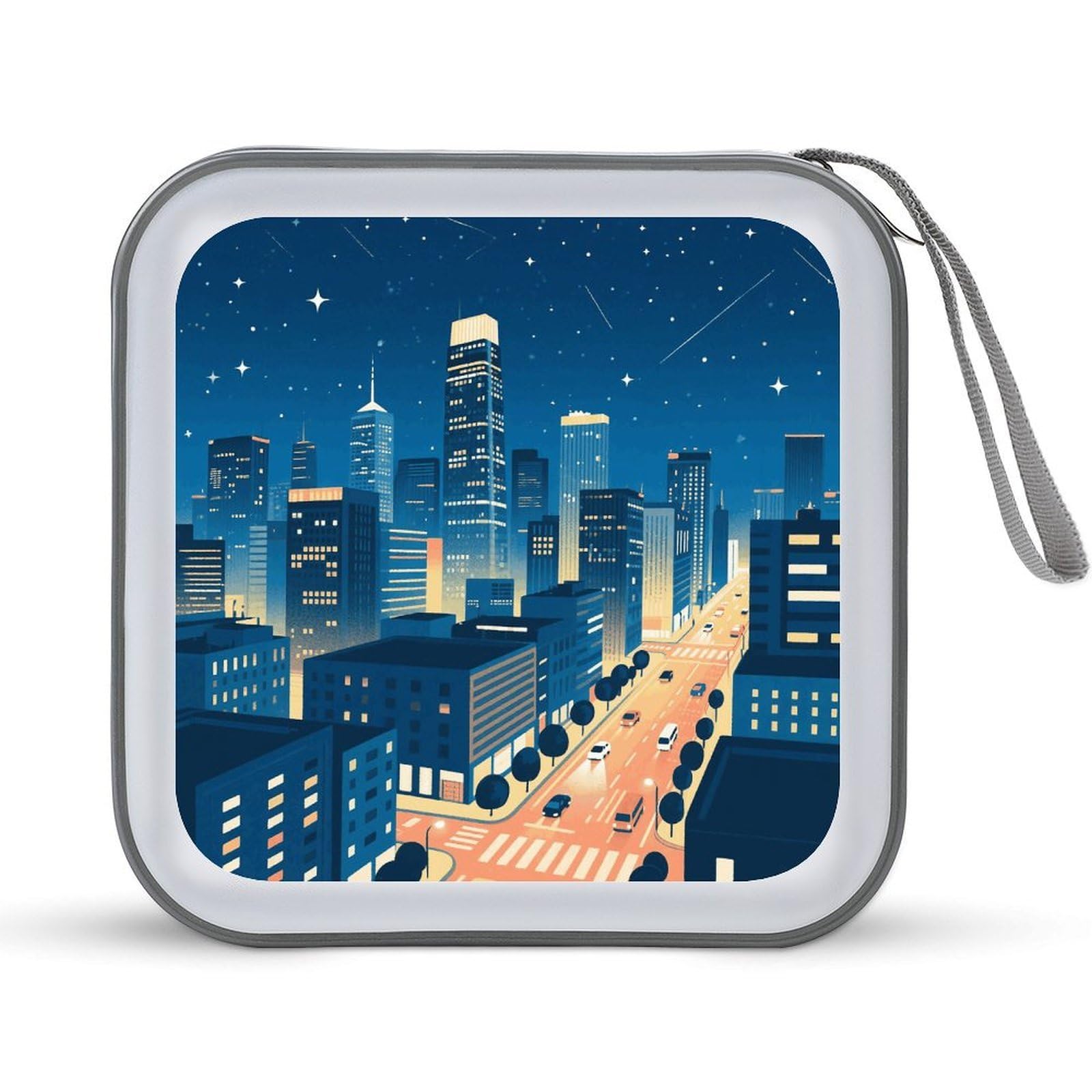 VstaDank City Night DVD Case With Zipper Portable CD Case Hardshell DVD VCD Binder Storage Box EVA Protective Blu-ray Wallet 40 Capacity CD Wallet Movie Music Media Disc Wallets