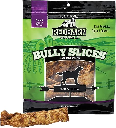 Redbarn Bully Slices for Dogs, Highly Palatable, Long-Lasting Natural Dental Treats with Functional Ingredients, 9 oz. (Pack of 3) - Peanut Butter