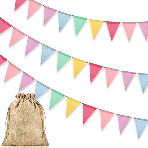 Alintor Pack of 3 Bunting Outdoor Weatherproof, Birthday Decoration, Garland Birthday for Party Outdoor, Festival, Streamers, Rainbow Decoration, Play Tower, Playhouse, Mud Kitchen Accessories