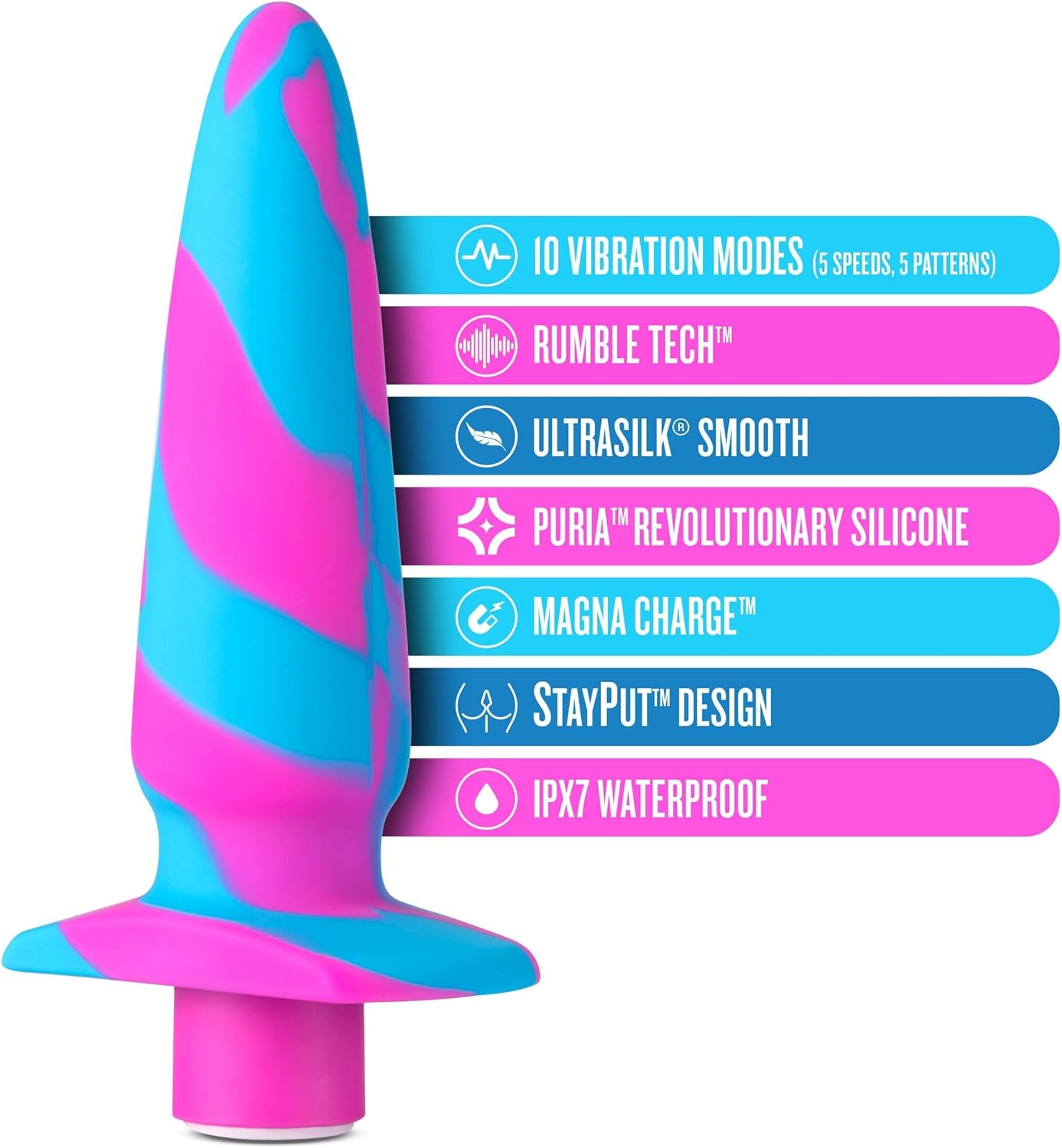 Blush Novelties Avant 5" Vibrating Anal Plug ~ Vibrotize Fuchsia w/Powerful Vibrations ~ USB Charge, IPX7 ~ Stayput P-Spot Massage Silicone Butt Plug ~ Adult Sex Toy for Women Men Couples~ Multicolor