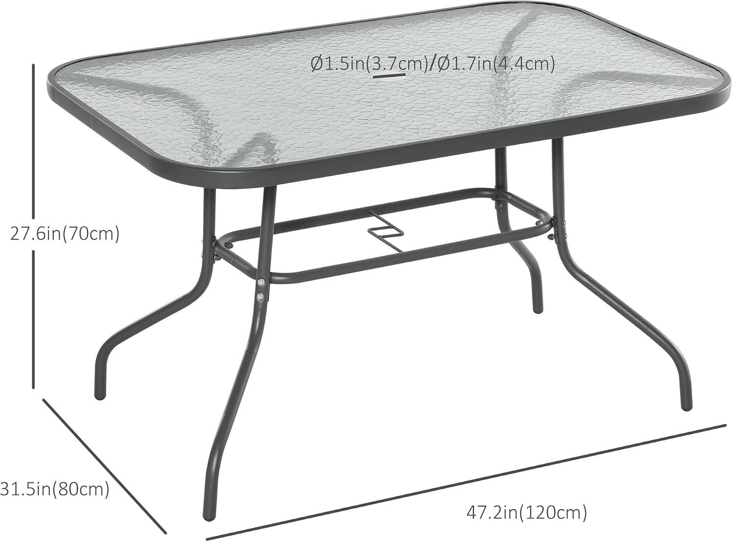 Diagram showing dimensions of the Outsunny dining table