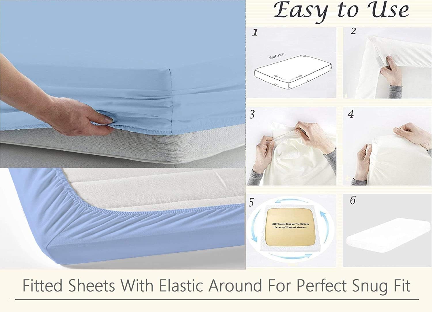 Cal King Fitted Sheet 100% Cotton 400 Thread Count - 1 Fitted Sheet Only - Cotton Fitted Sheet Cal King Size Deep Pocket Sheets - Cal King Size Fitted Bottom Sheets - Cal-King, Light Blue