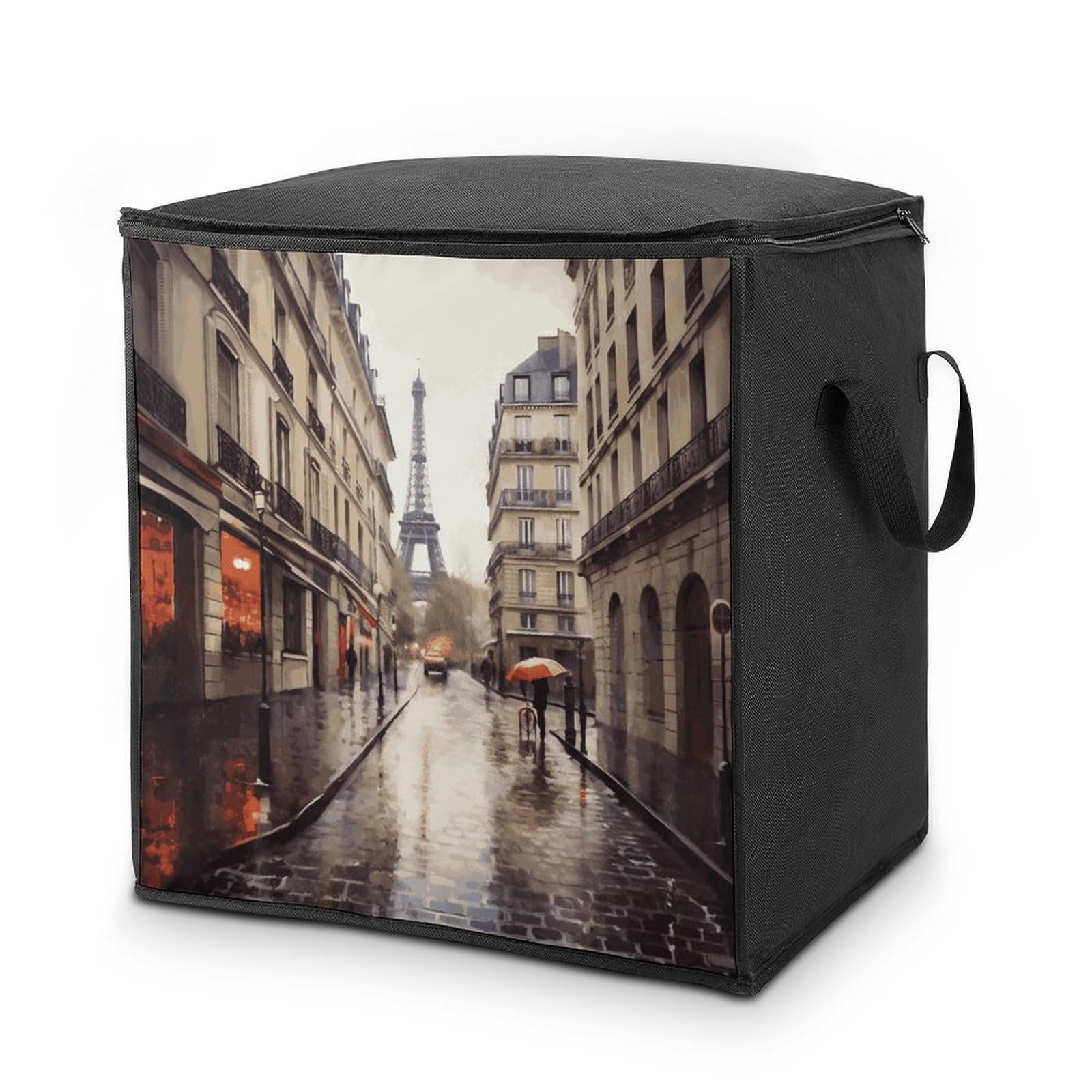 Rainy Street in Paris Storage Bags Comforter Quilt Blanket Clothes with Zipper & Handles Easy to Fit King Size Comforter Set Closet Under Bed Organizer for Dorm Pillows Bedding 70L