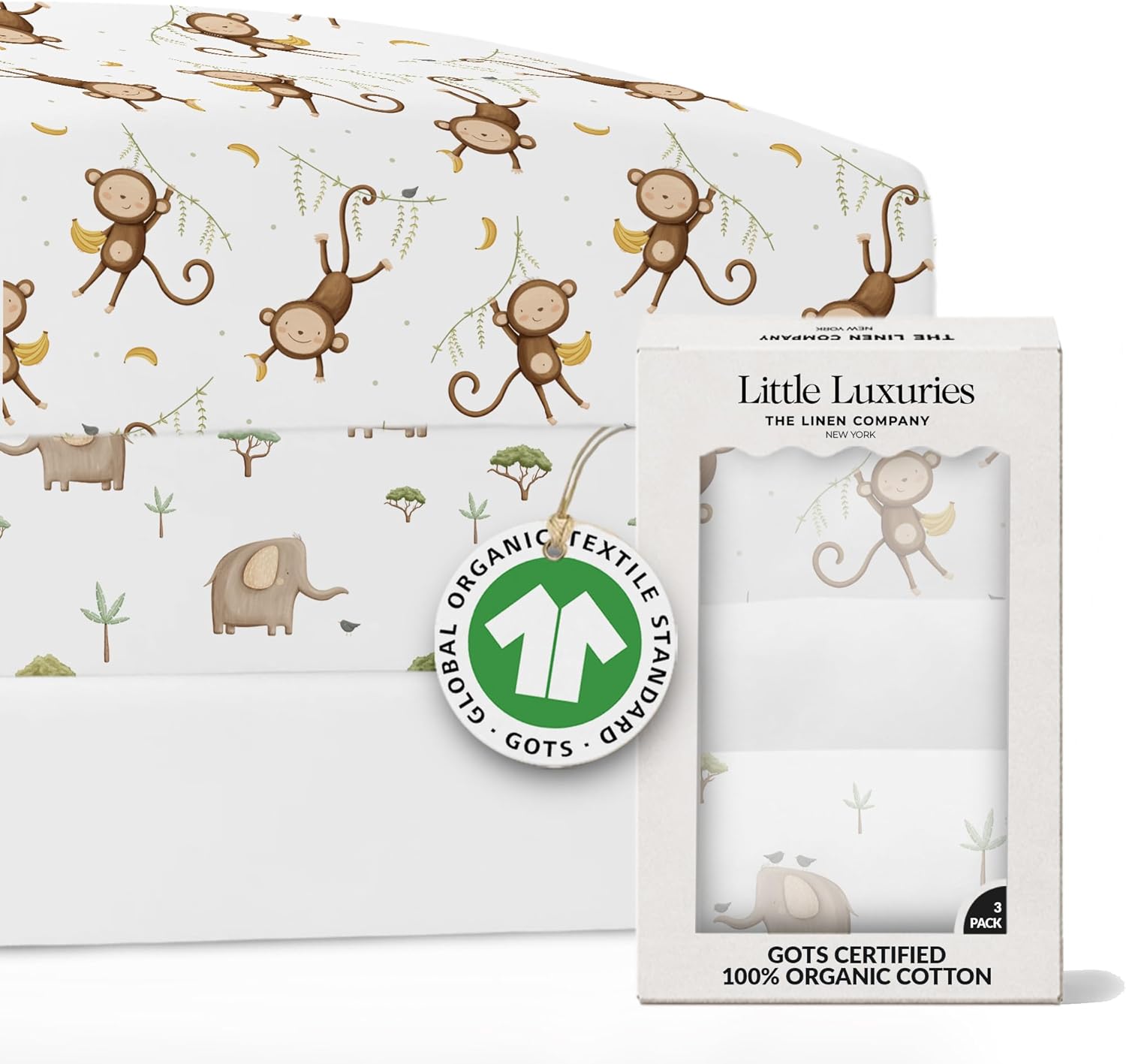 100% Organic Cotton Crib Sheets (3-Pack) - GOTS Certified - Breathable Organic Crib Sheets