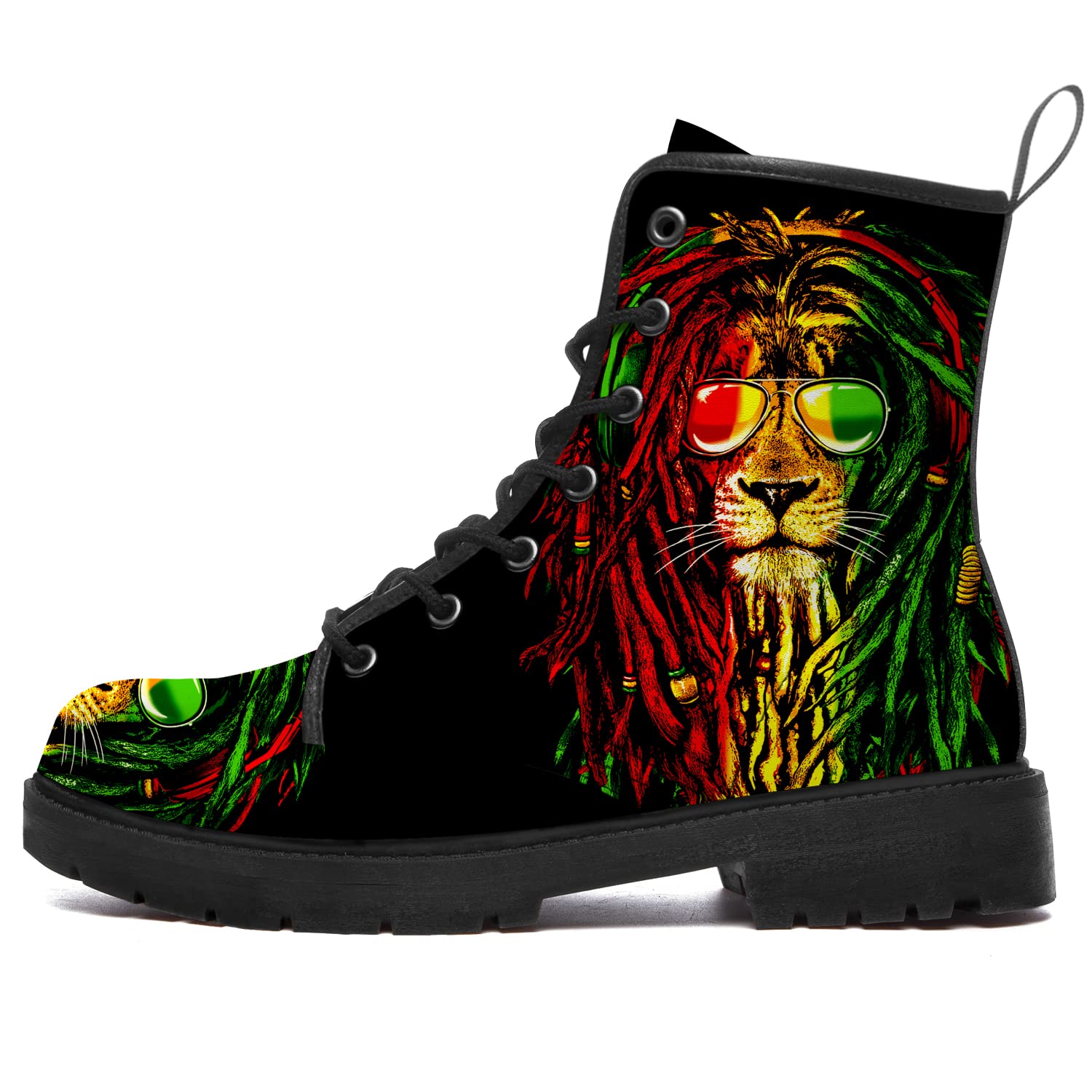 Klomax Rasta Boots for Women Men Reggae Combat Boots Lace-up Ankle Booties